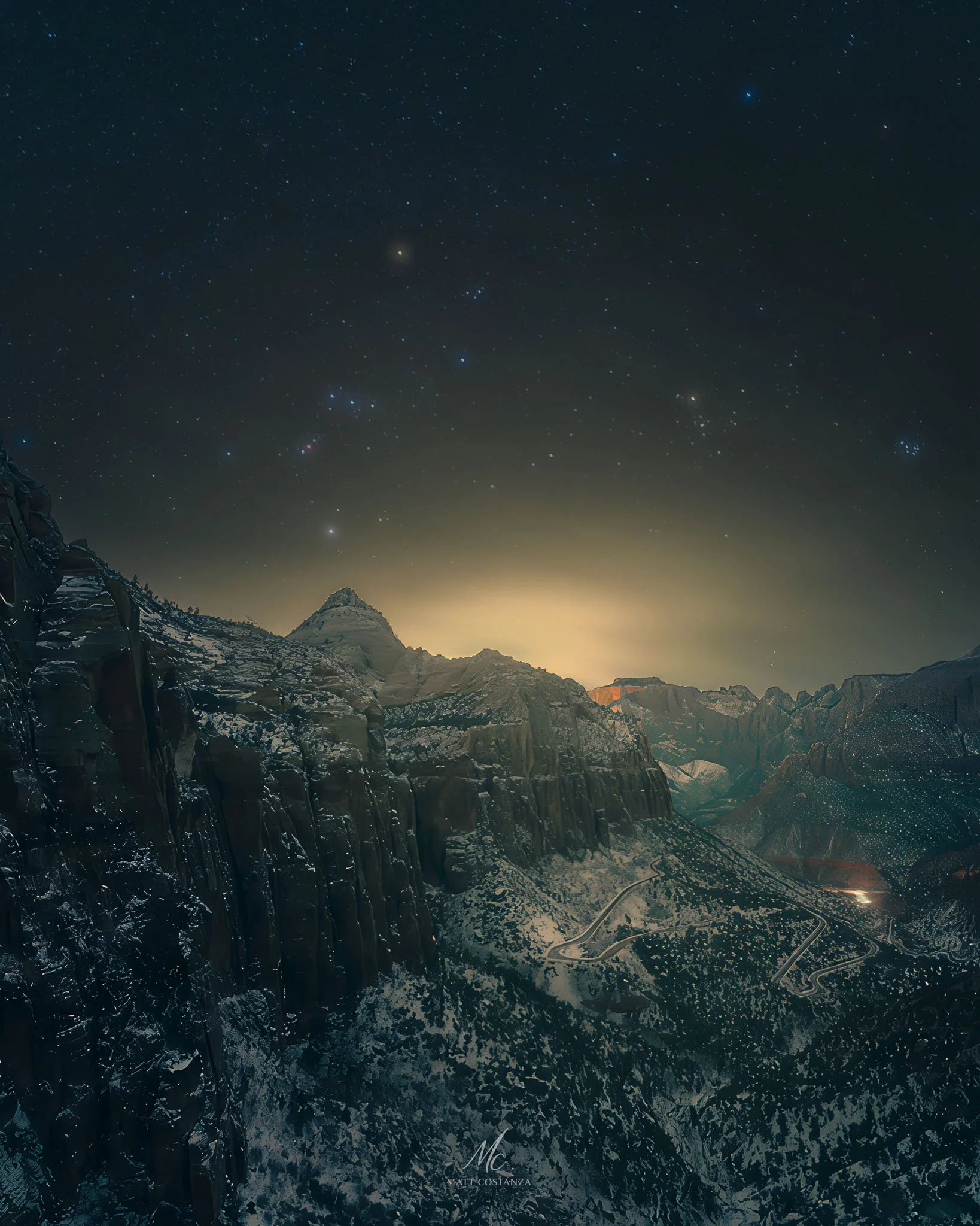 Night view from Canyon Overlook, Zion National Park.