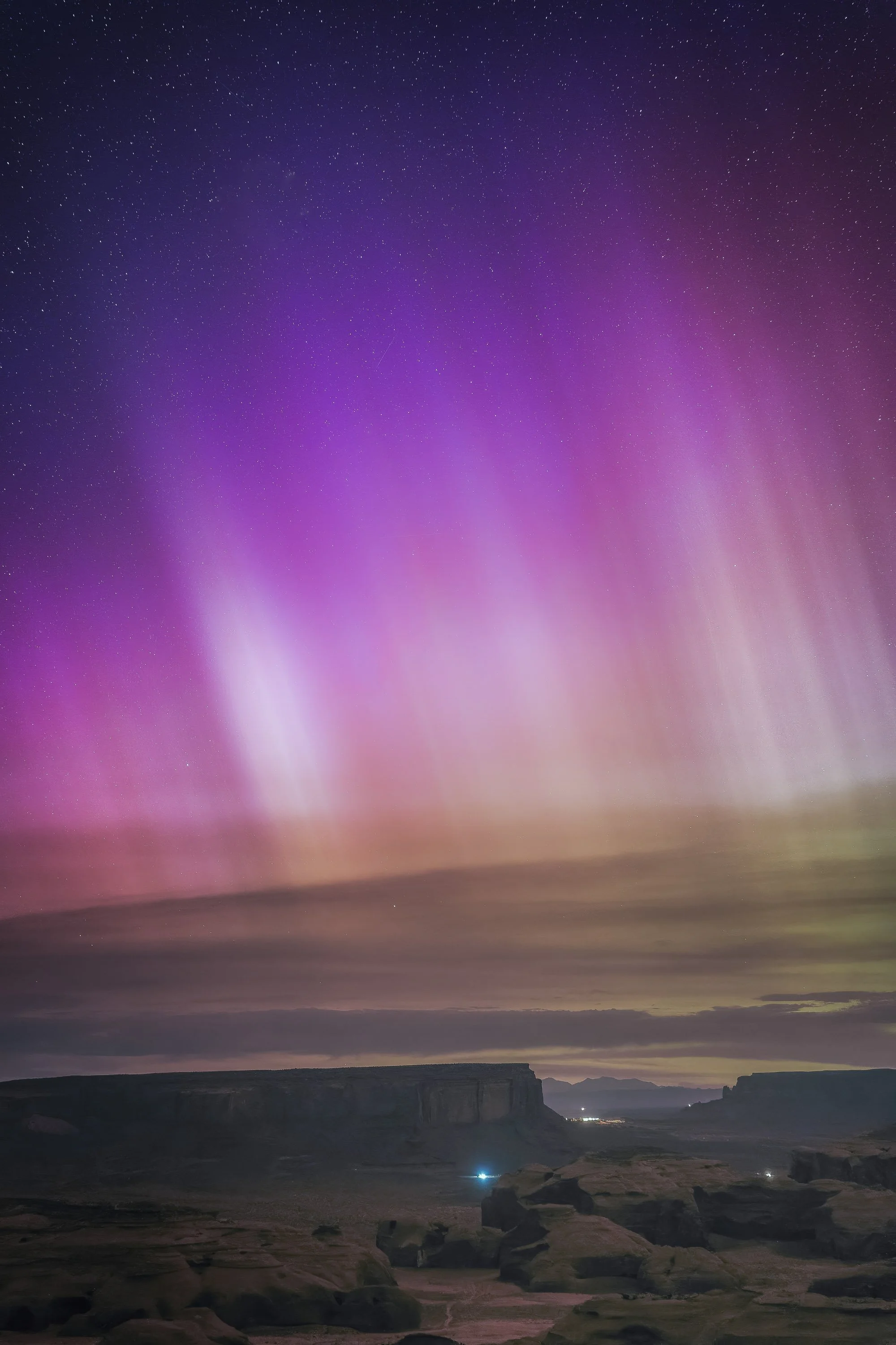 Northern Lights over Monument Valley from Hunts Mesa, Arizona