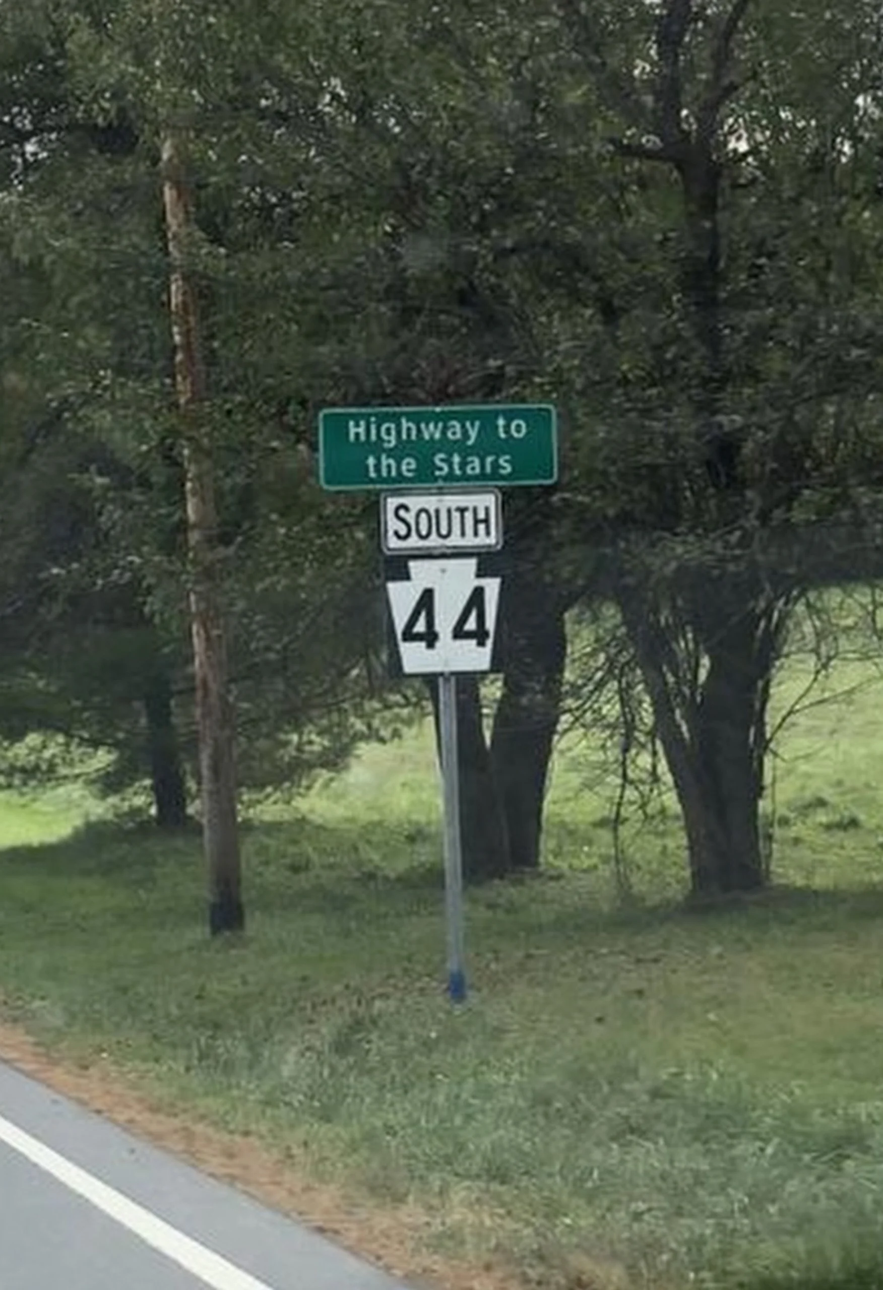 “Highway to the Stars” sign on Route 44 near Cherry Springs State Park, Pennsylvania