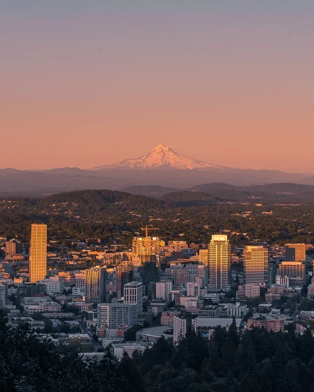 Portland skyline and Mount Hood from Pittock Mansion, Oregon