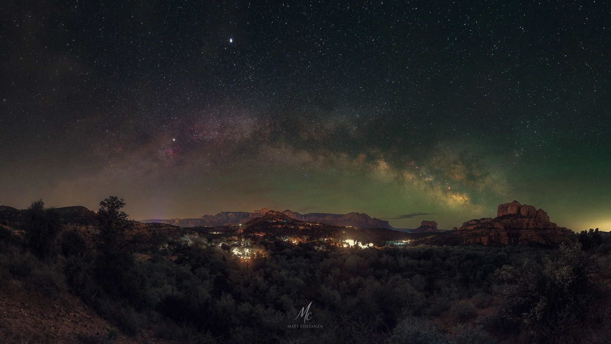 Milky Way over Sedona with Cathedral Rock under a starry sky, Arizona