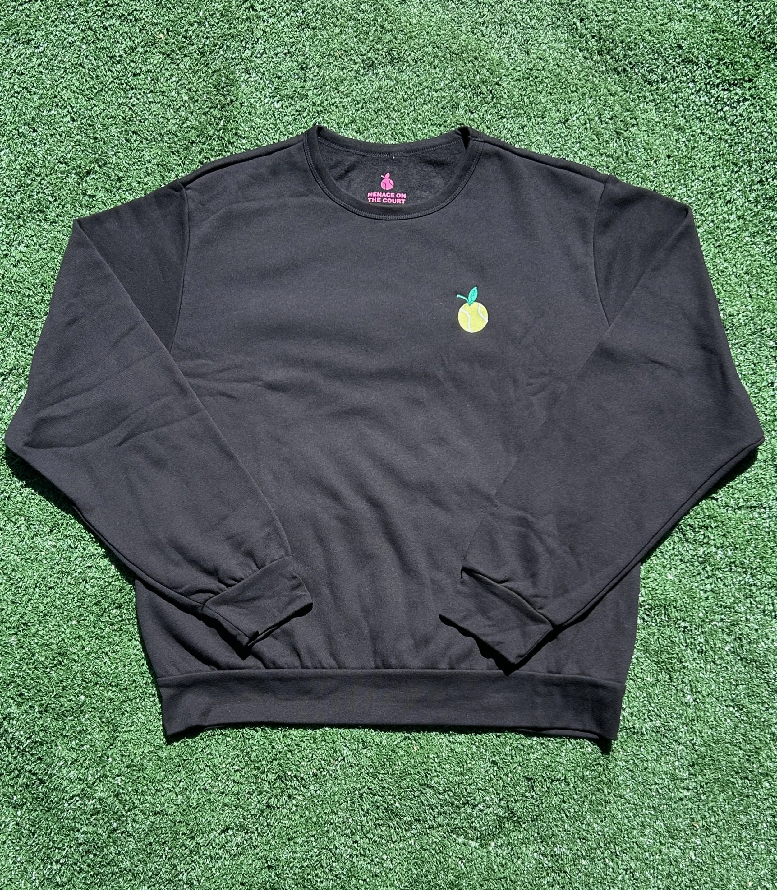 Embroidered Fruit Icon Crewneck Sweatshirt for Tennis Black