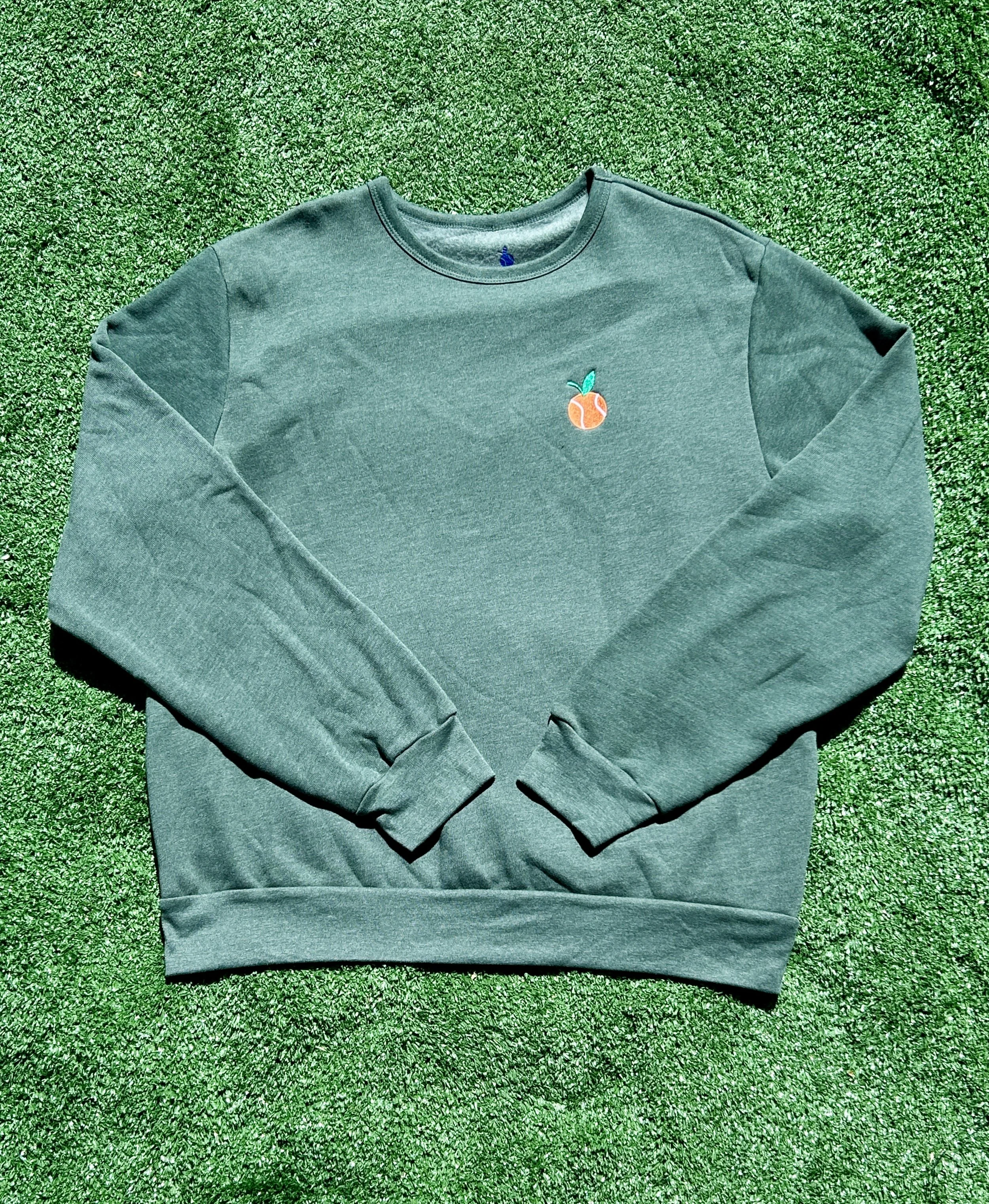 Embroidered Fruit Icon Crewneck Sweatshirt for Tennis Green Heather