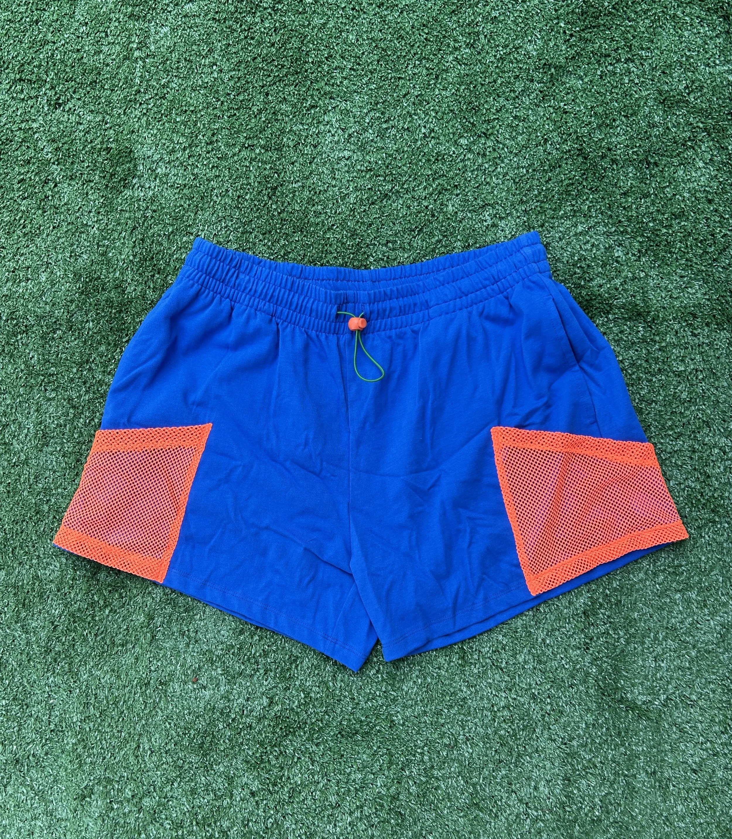 Relaxed Fit Color Blocked Patch Pocket Tennis Shorts Blue