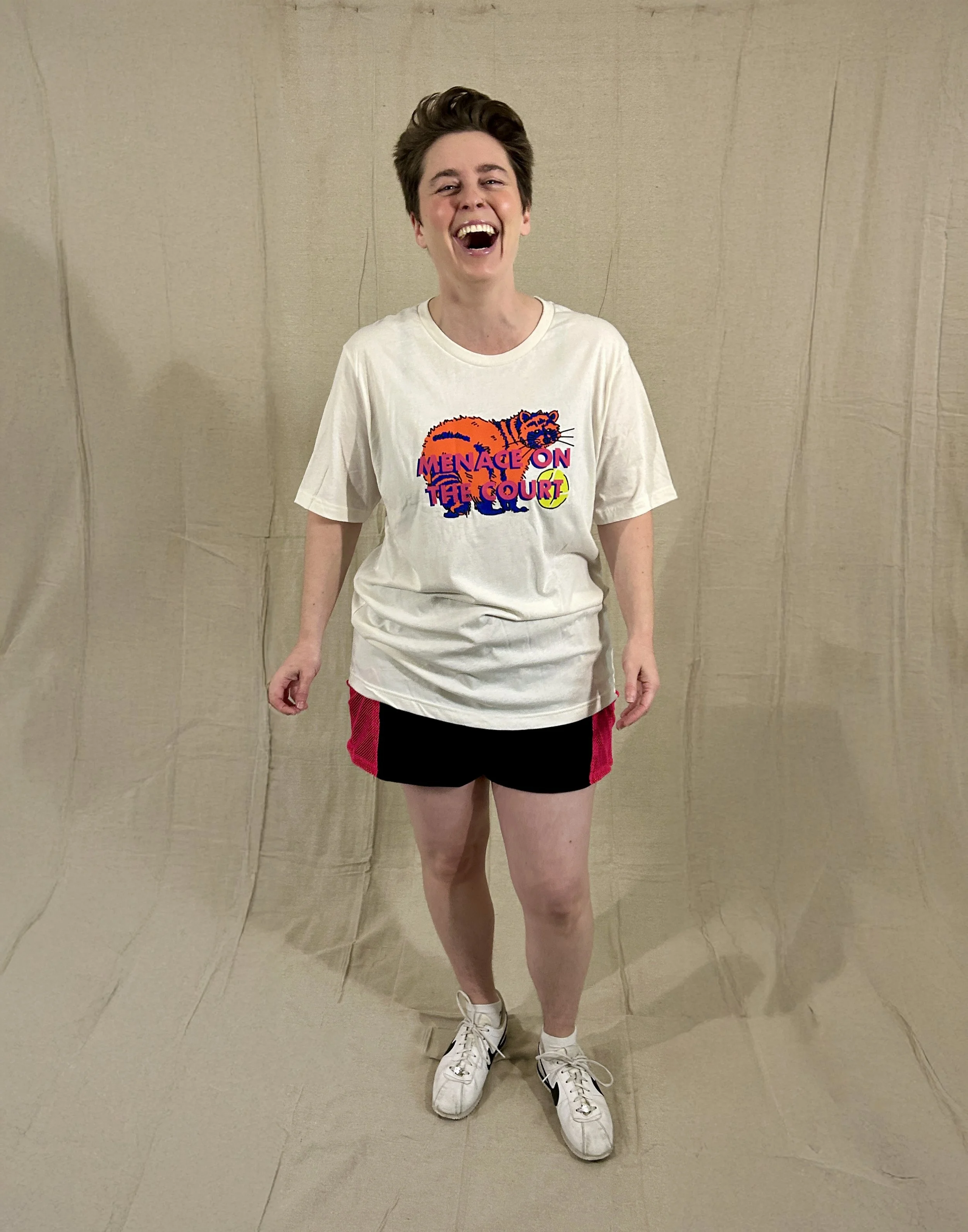 Team Raccoon Oversized Soft-Touch Graphic Tee for Tennis Cream