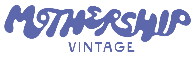 Retro-style logo with the words 'Mothership Vintage' in purple text.