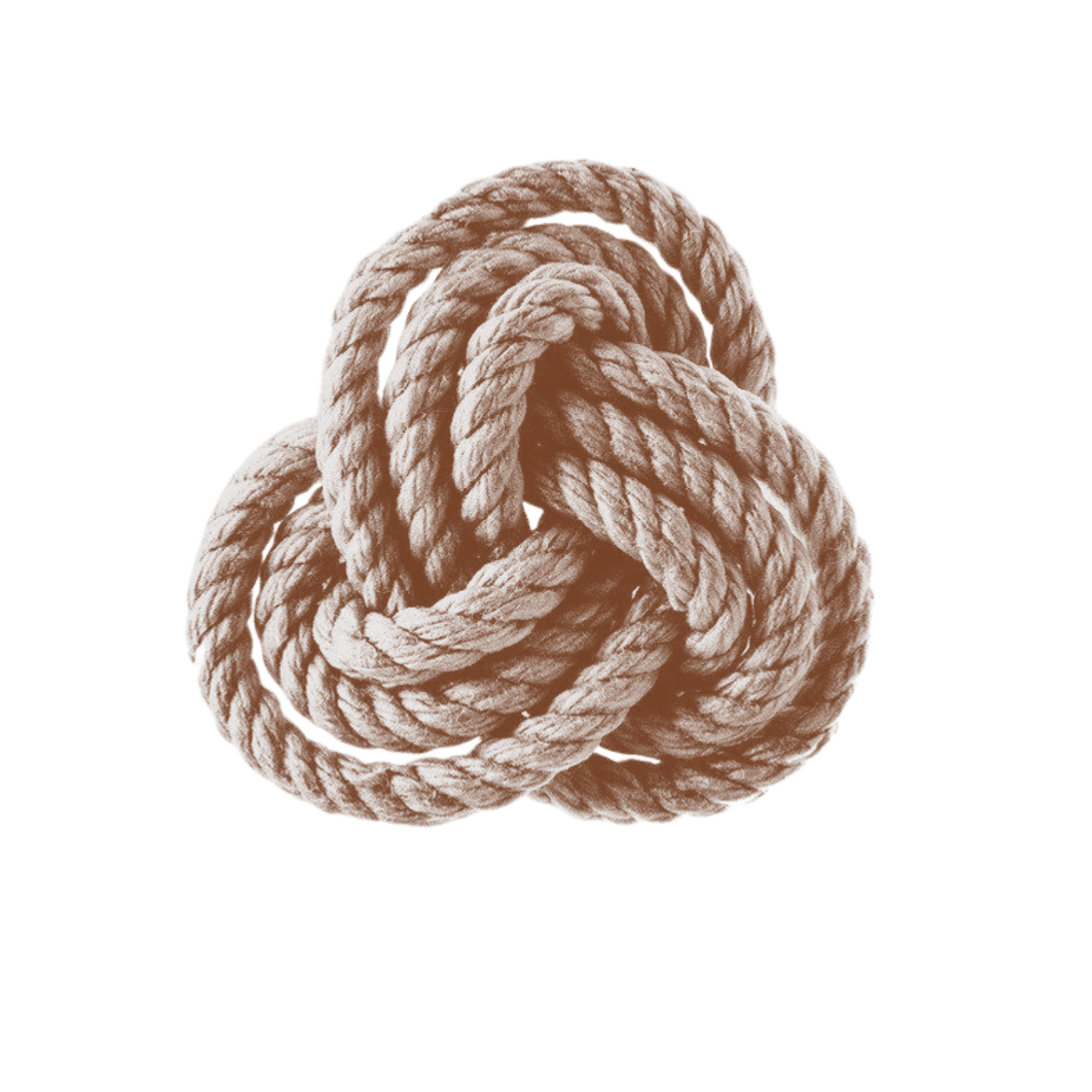 A tightly coiled, knotted beige rope on a black background.