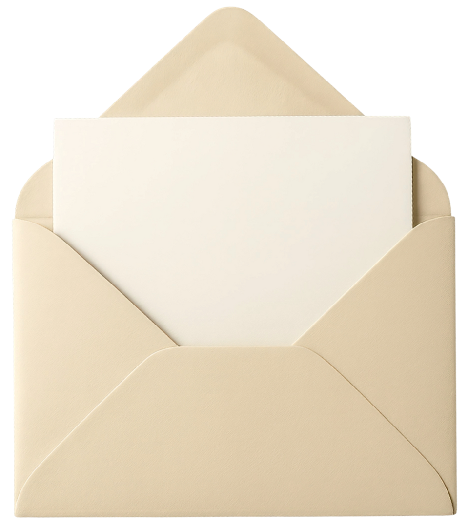 Cream-colored envelope with a white card partially visible inside.