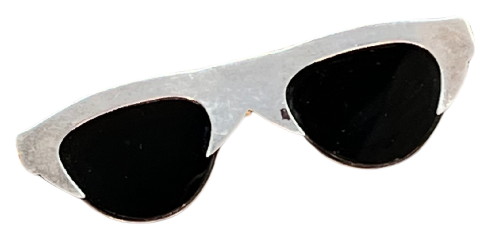 A pair of white sunglasses with black lenses