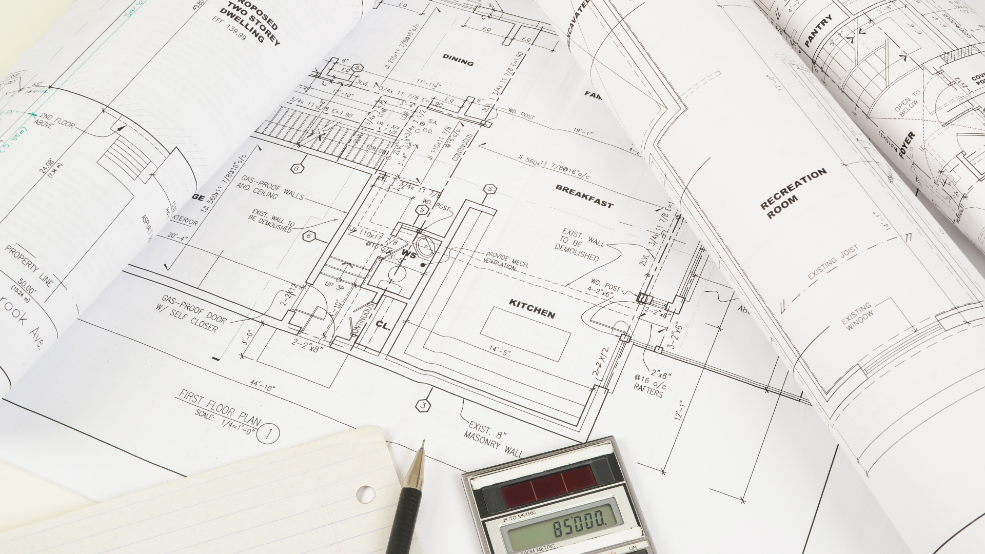 Architecture plans in the design phase of a custom home build