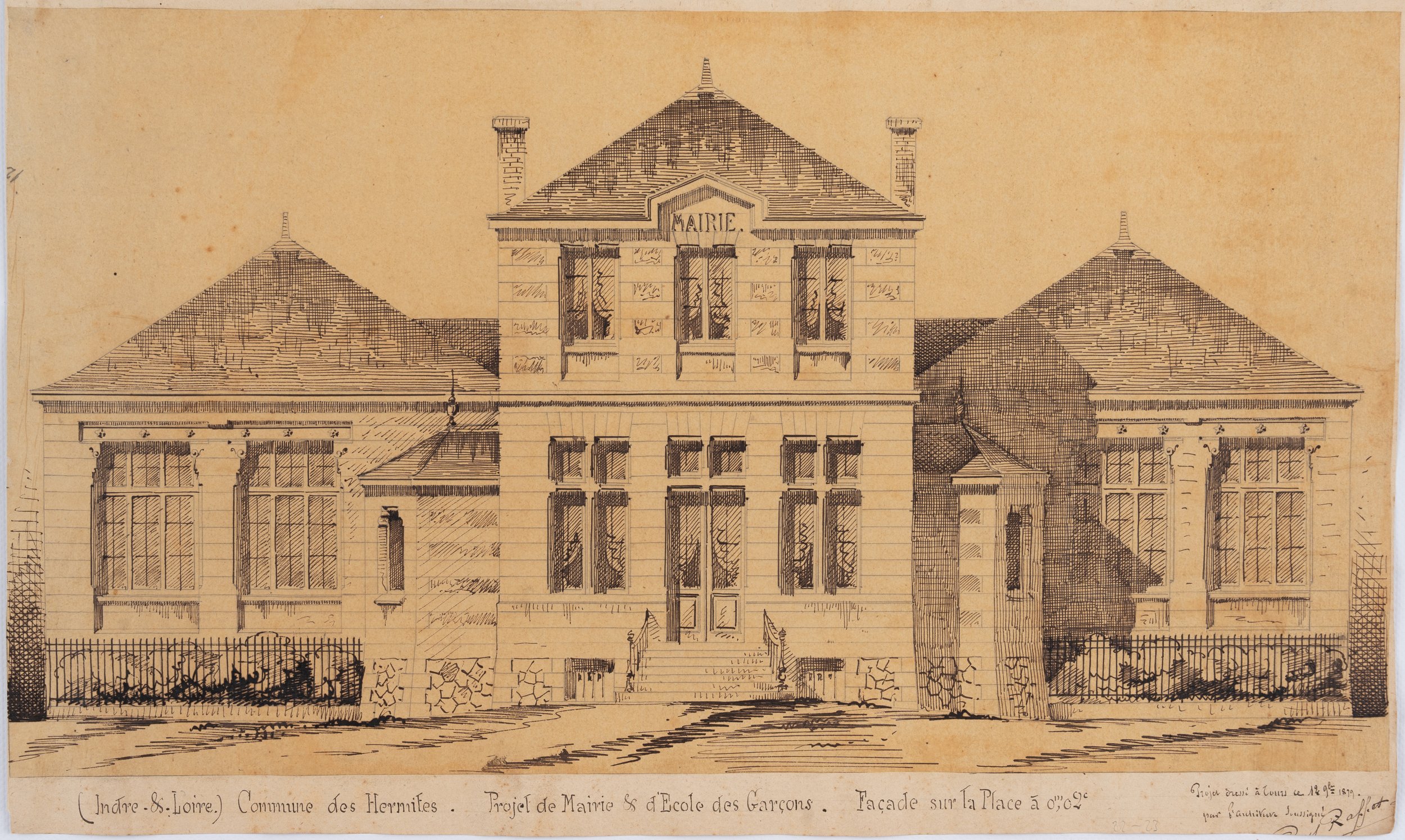 Paul Raffet. Projet de mairie et d'école pour les Hermites (Indre-et-Loire).