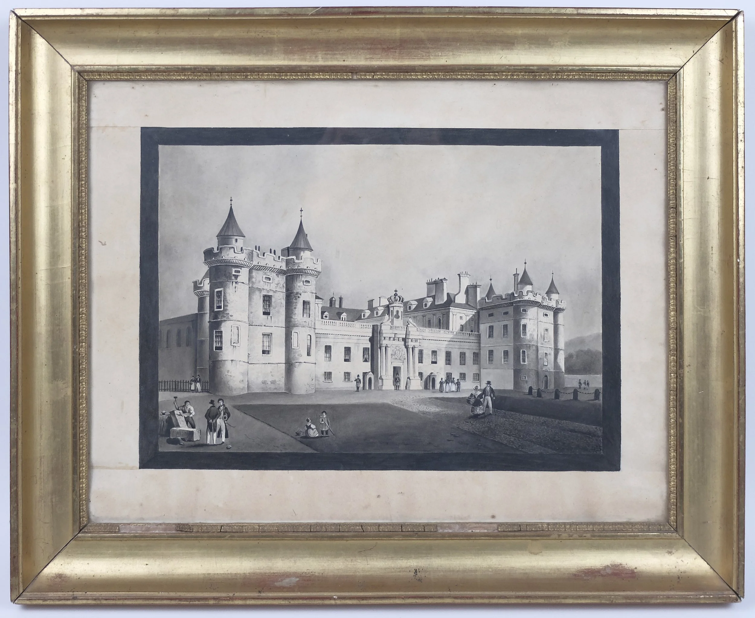 Vue du Palais de Holyrood à Édimbourg dessin original encadré