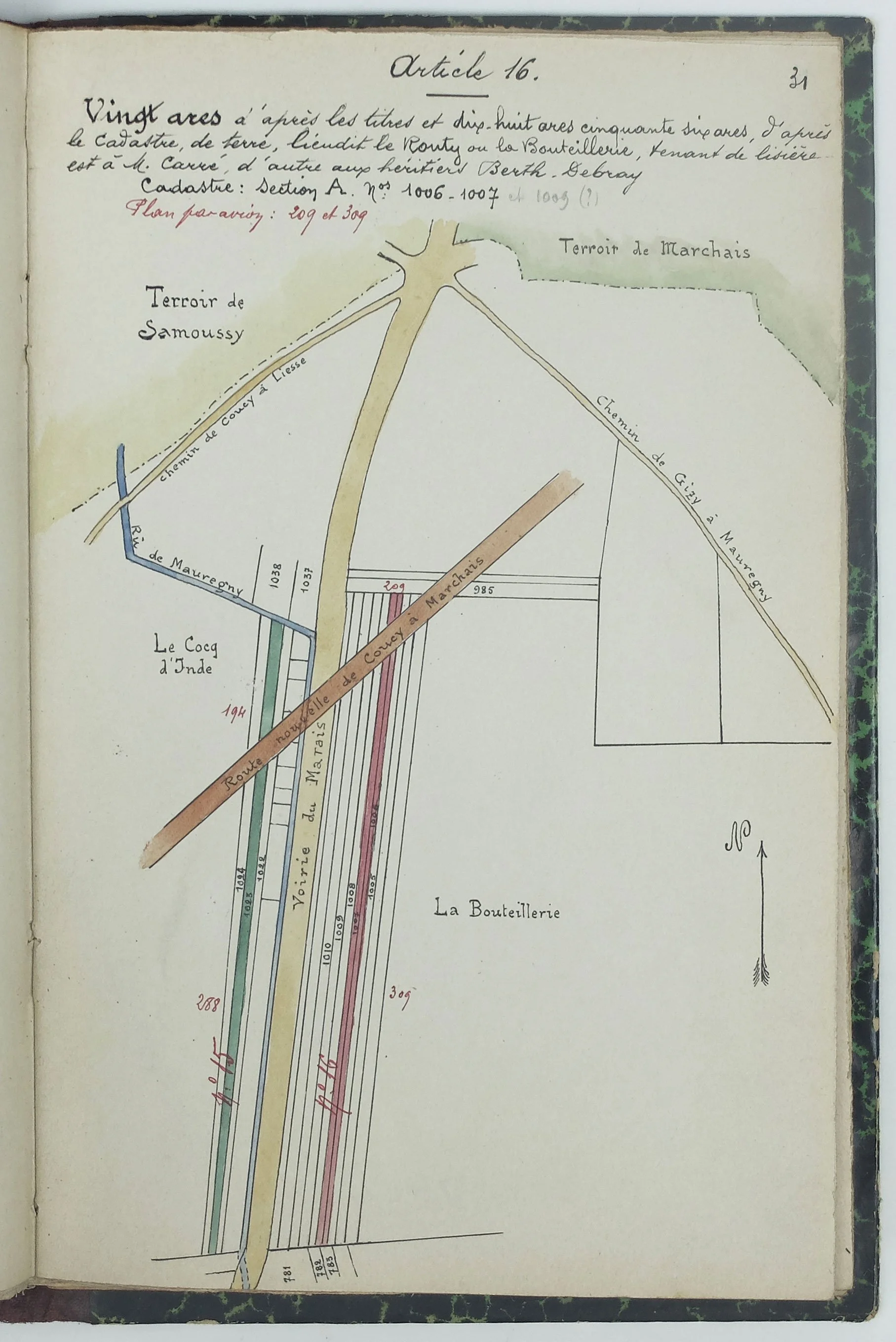 Plans manuscrits terrier Ducatel Coucy-lès-Eppes Aisne article 16