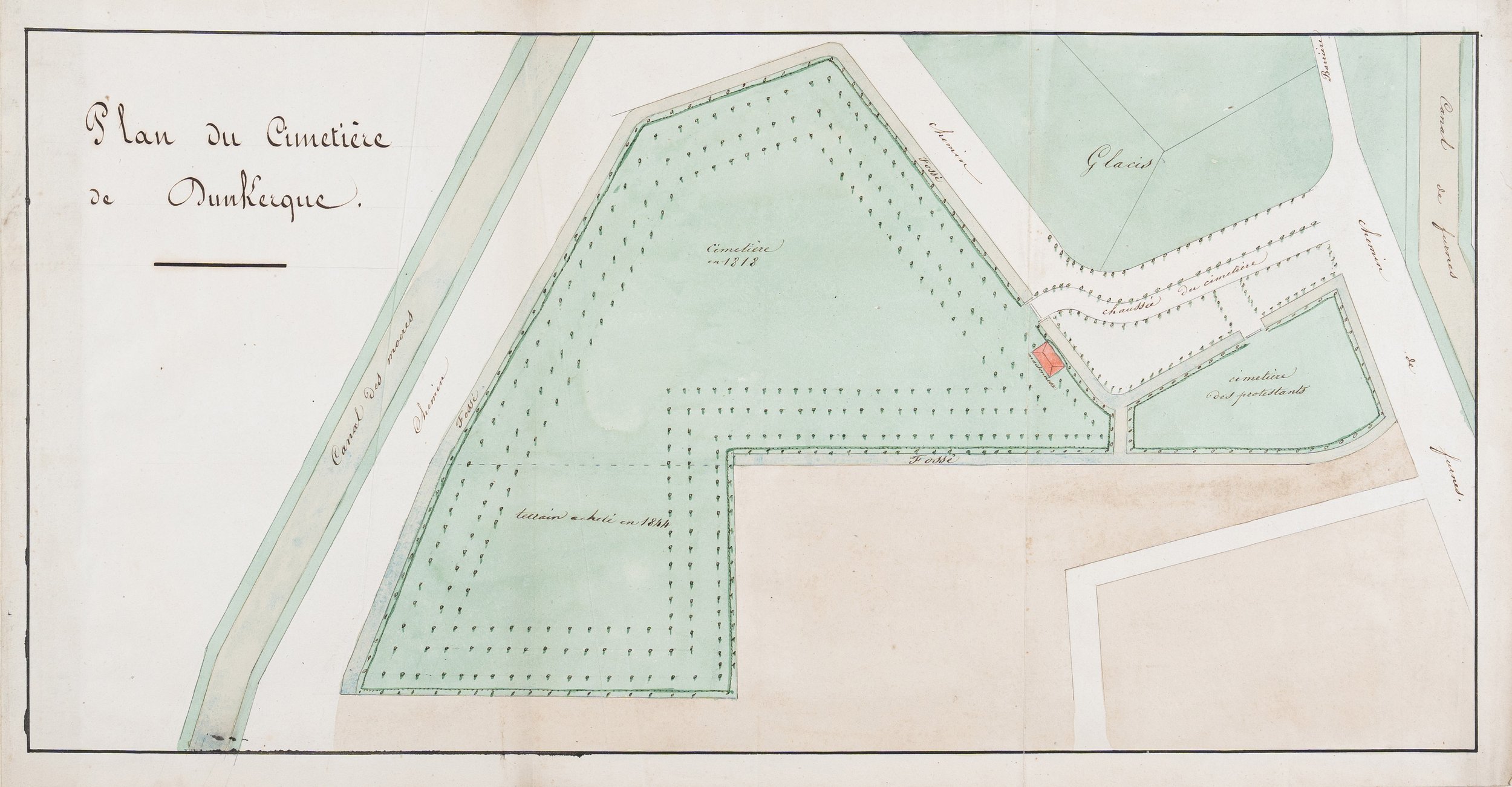 Plan du cimetière de Dunkerque (Nord). (Milieu du XIXe siècle).