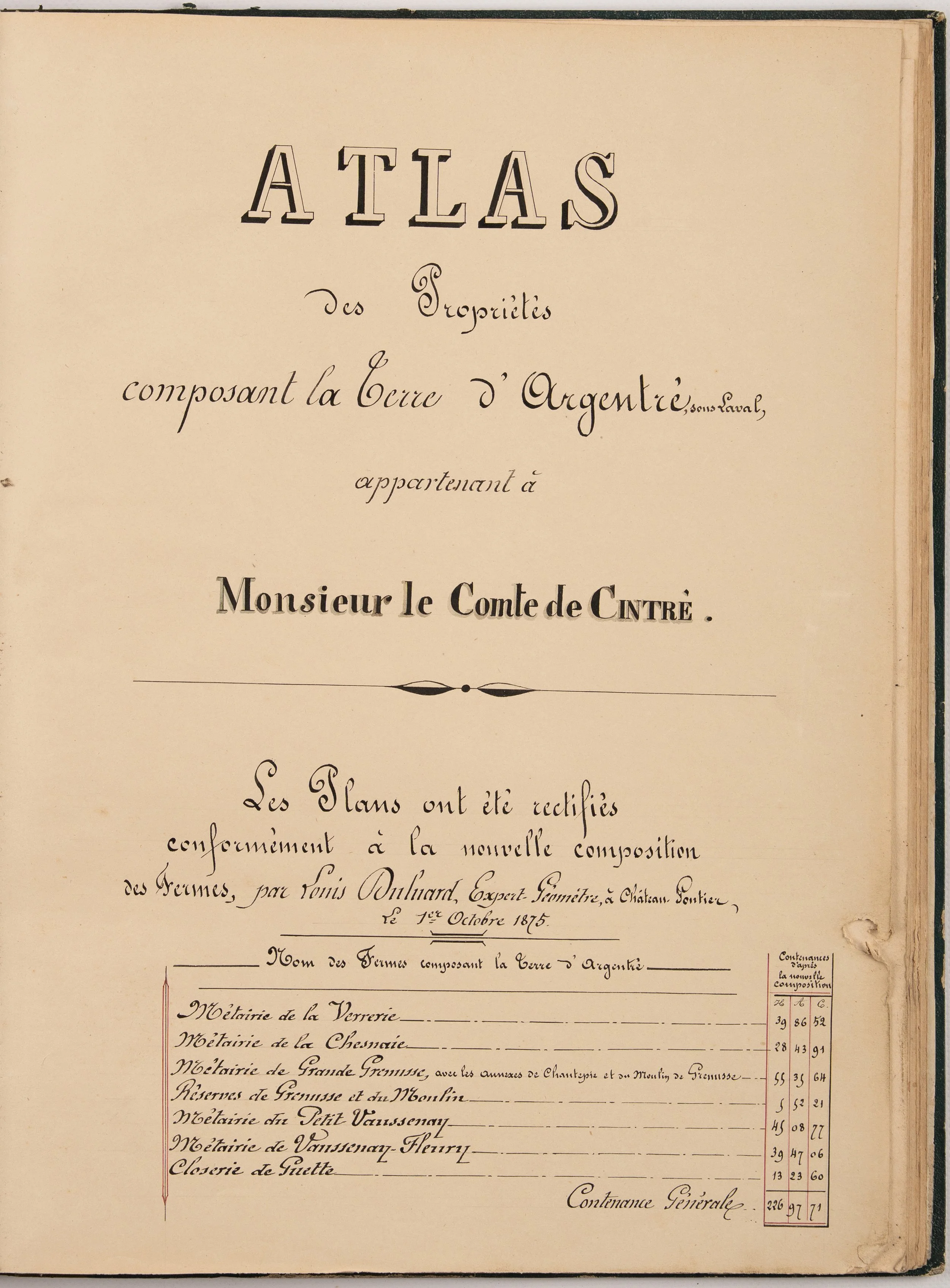 Atlas manuscrit Comte de Cintré, Argentré, Mayenne