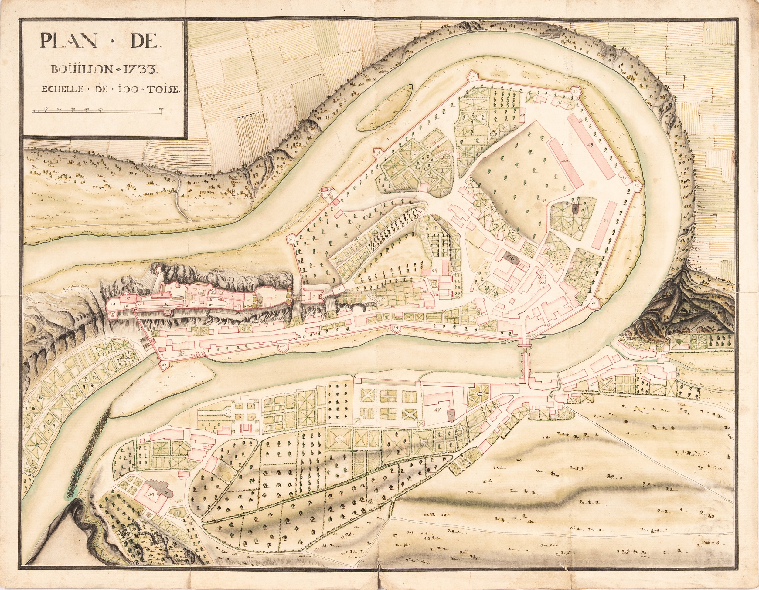 Plan manuscrit de Bouillon (Belgique). 1733.