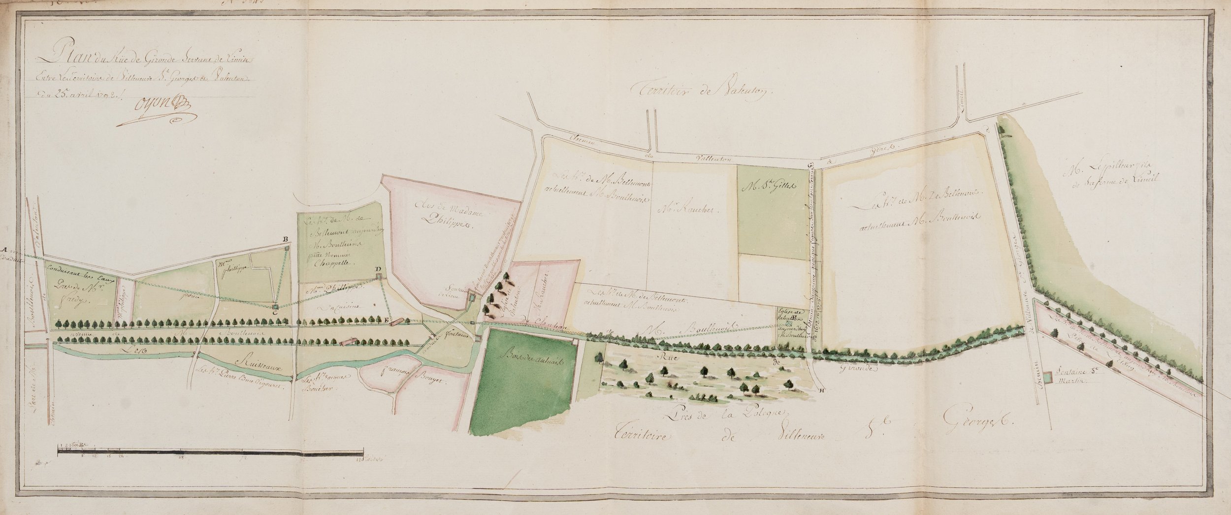 Plan du Ru de Gironde entre Villeneuve-Saint-Georges et Valenton (Val-de-Marne), (1792).