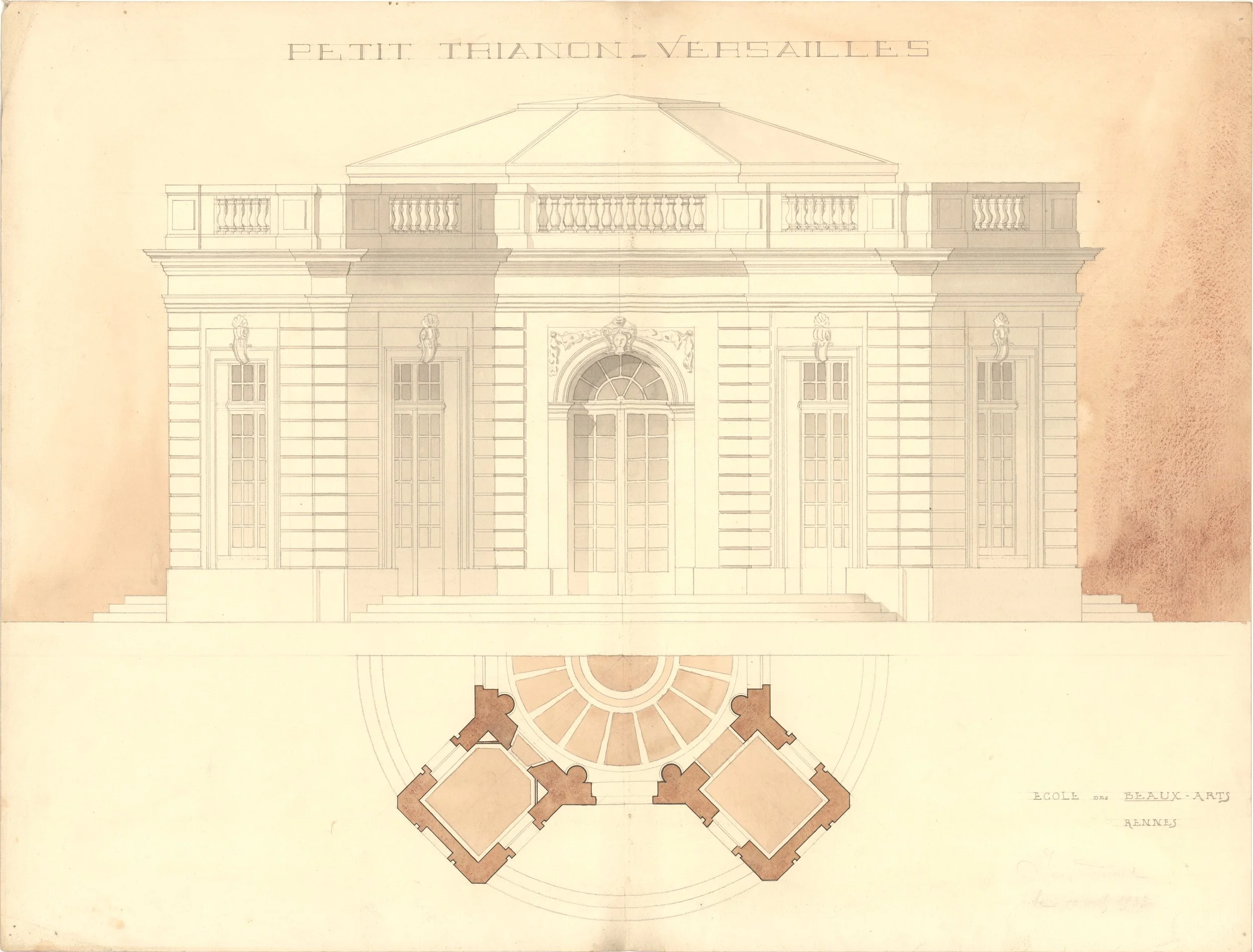 Dessin Versailles Petit Trianon Pavillon français, École des Beaux-arts de Rennes