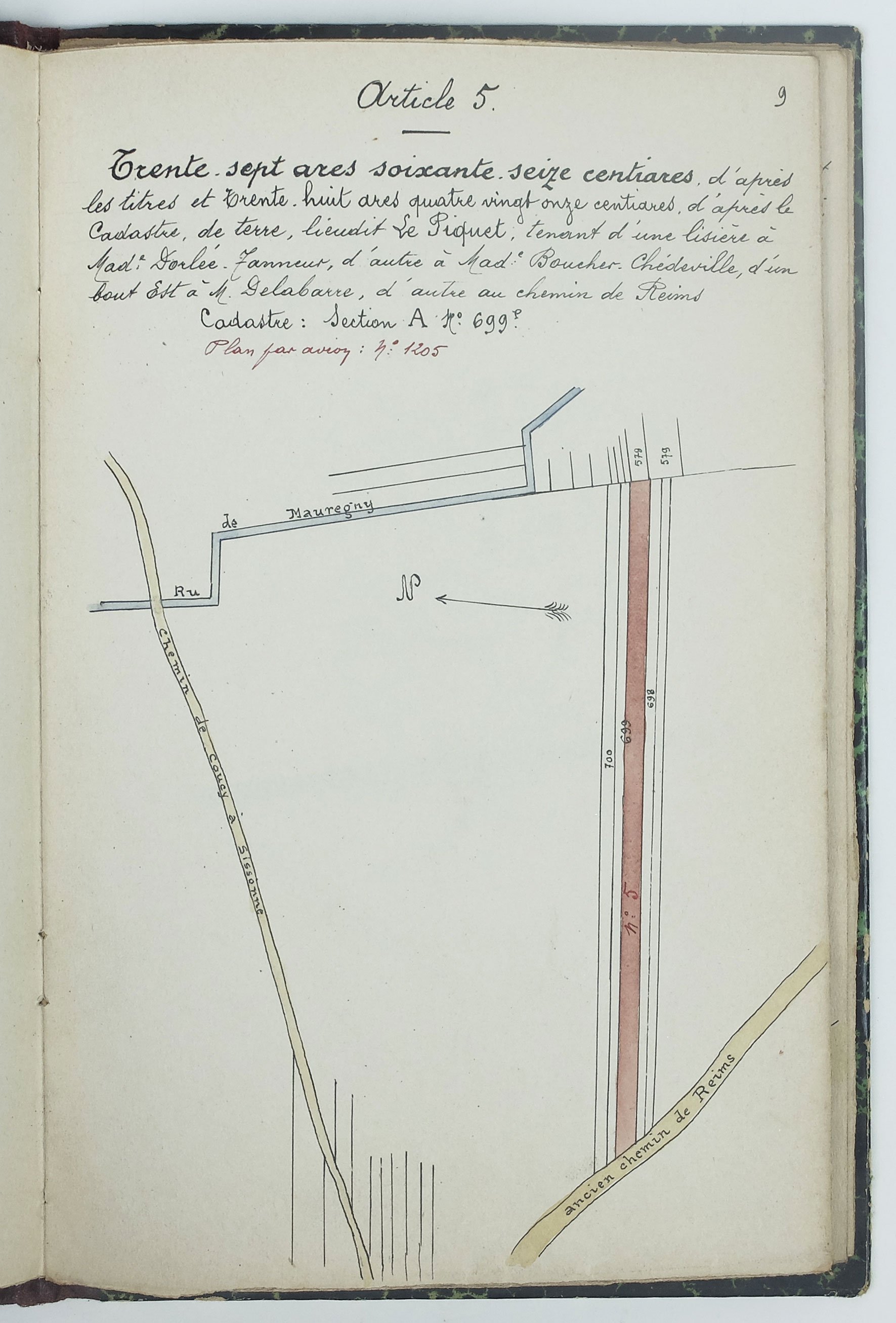 Plans manuscrits terrier Ducatel Coucy-lès-Eppes Aisne article 5