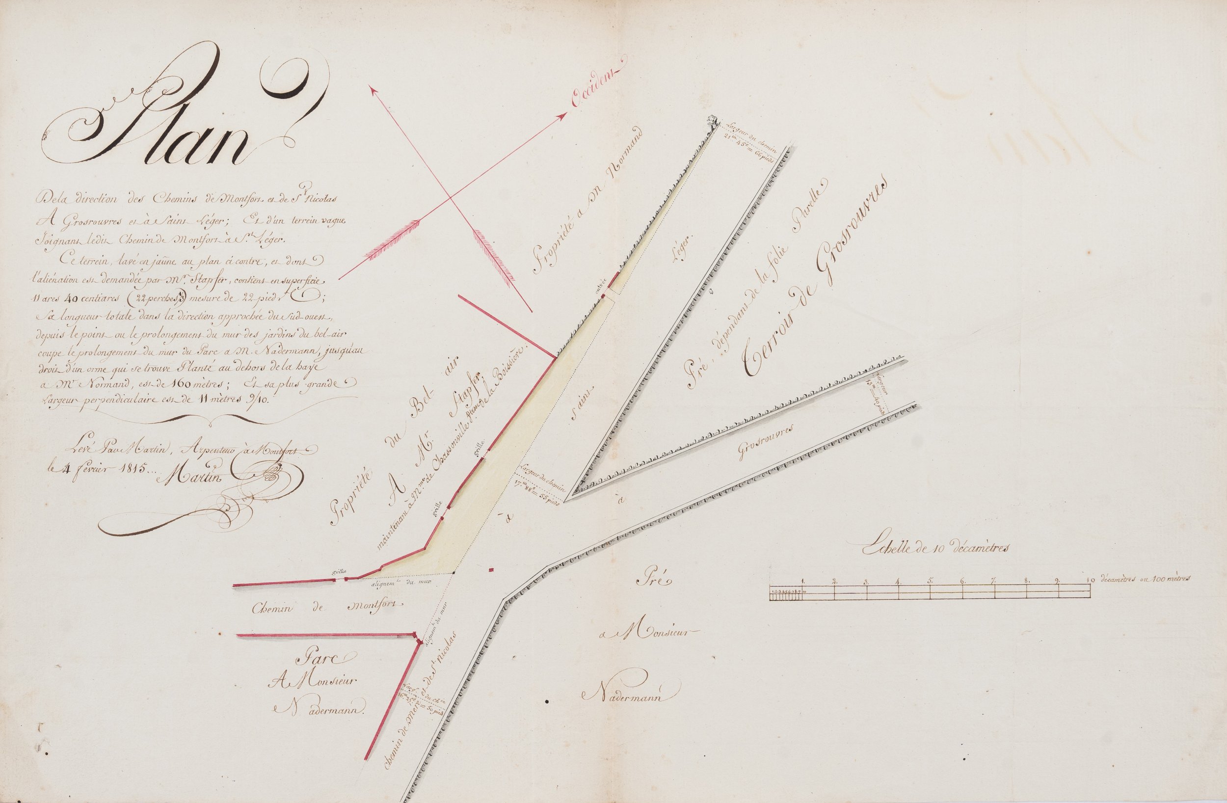 Plan des chemins de Montfort et de Saint-Nicolas à Grosrouvre et à Saint-Léger (Yvelines), (1815).