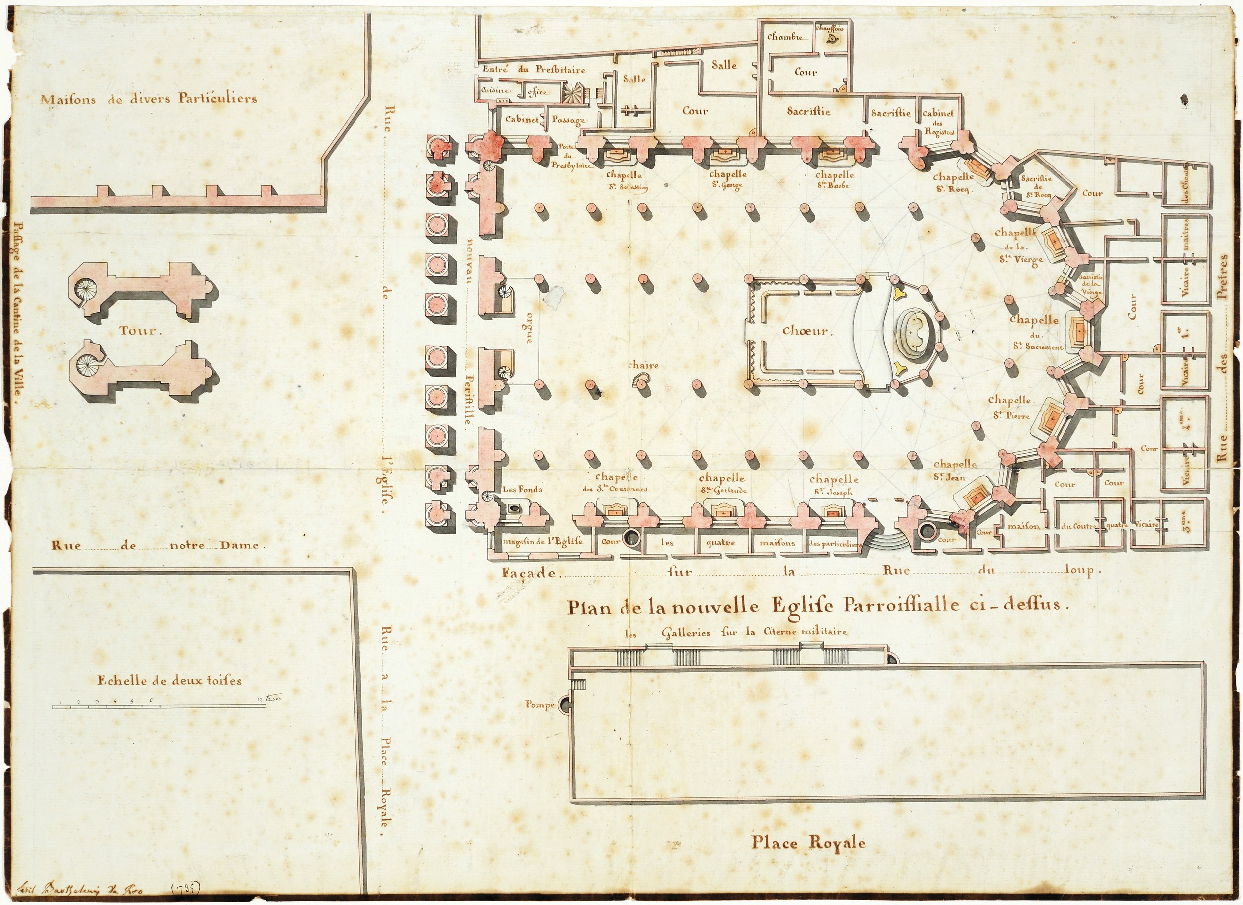 Barthélémy Le Roc. Plan de l’église paroissiale Saint-Éloi à Dunkerque (Nord). (1785).