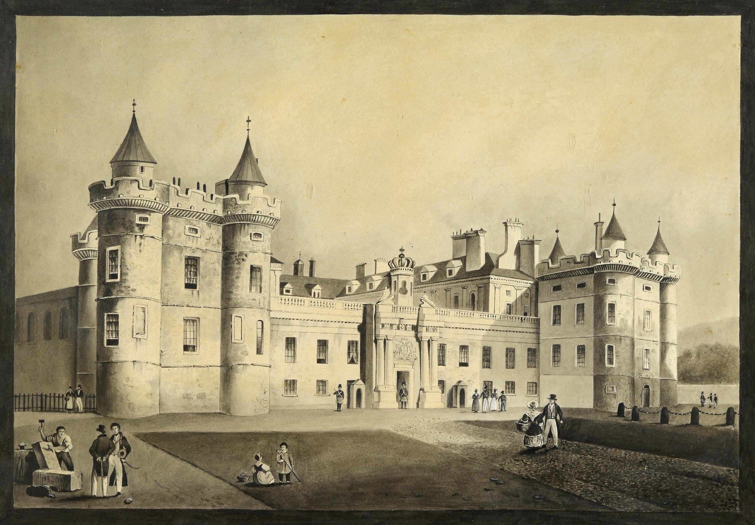 Vue du Palais de Holyrood à Édimbourg dessin original détail
