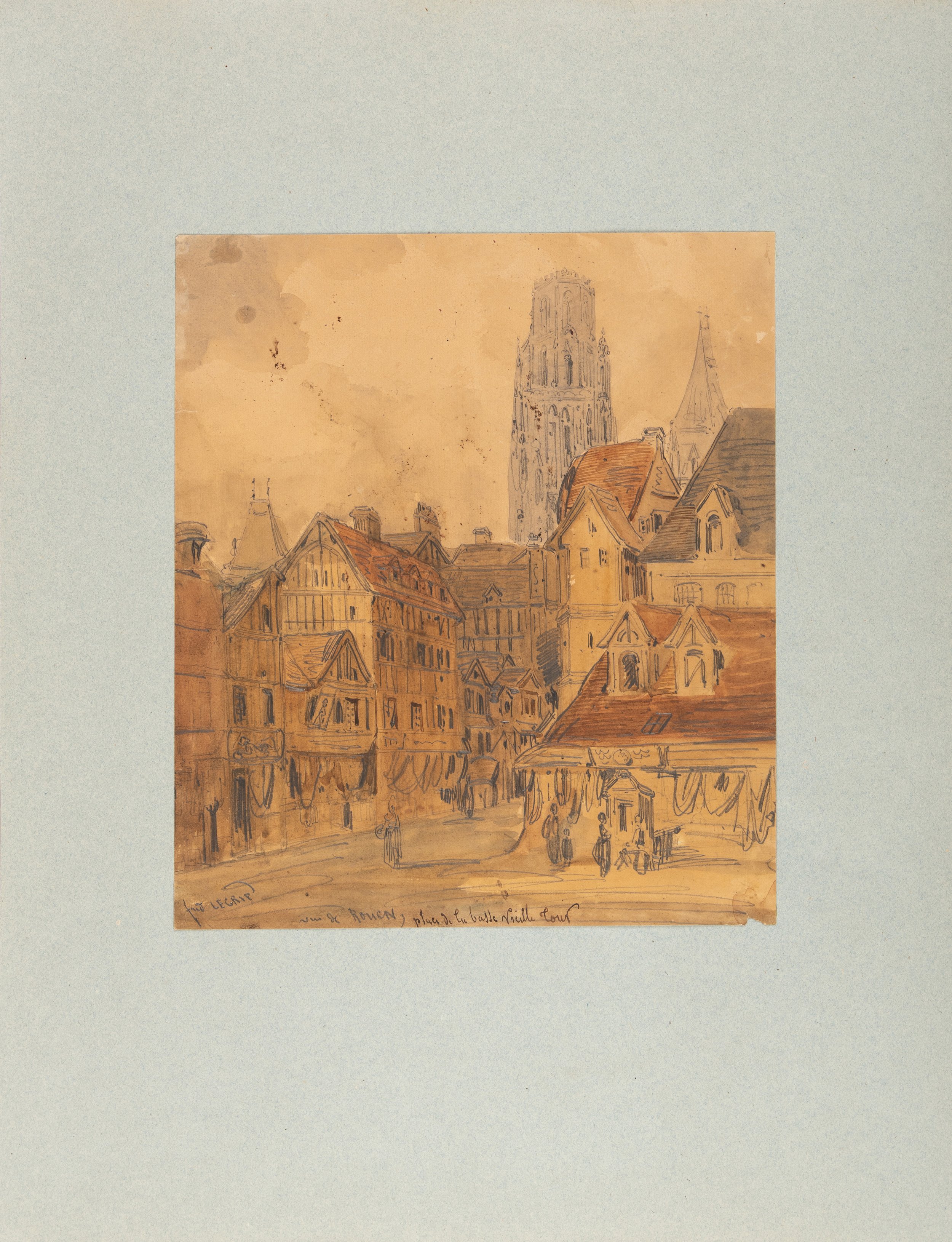 Frédéric Legrip. Vue de la place Basse Vieille Tour à Rouen (Seine-Maritime). [XIXe siècle].