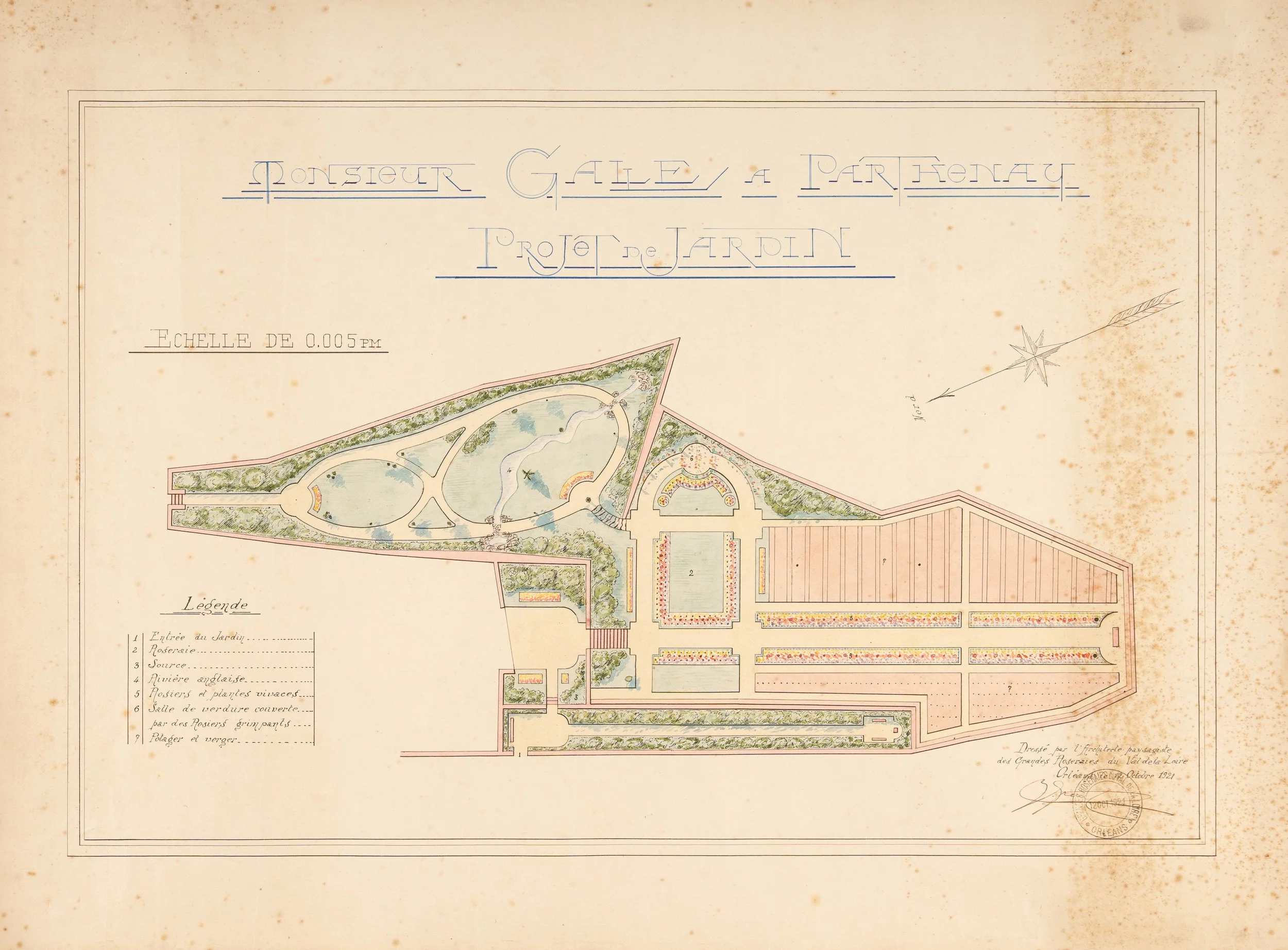 Jean Graef. Projet de jardin pour Monsieur Galle à Parthenay (Deux-Sèvres). 1921.