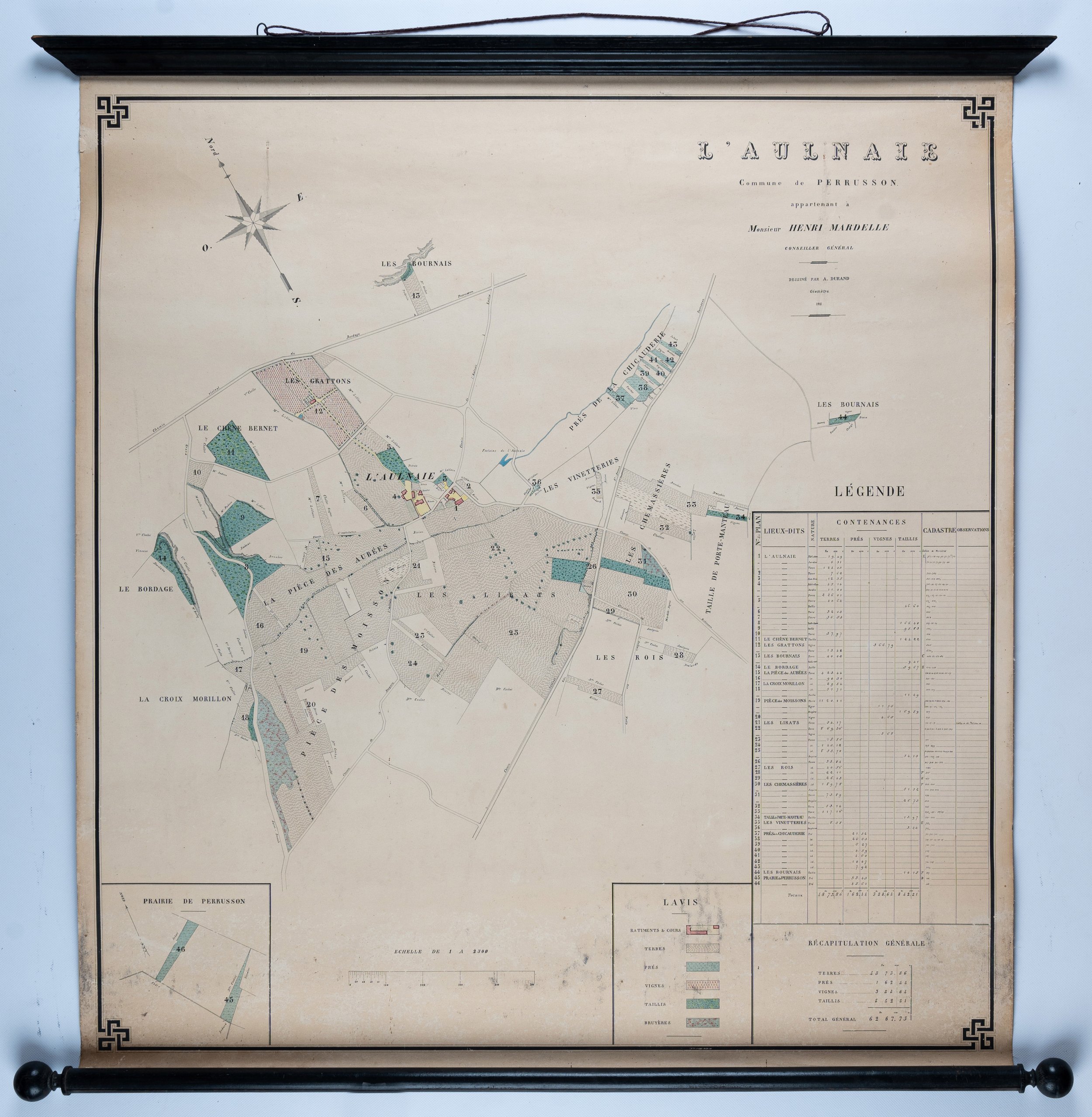 Plan des propriétés de Henri Mardelle à L'Aulnaie et Perrusson (Indre-et-Loire).