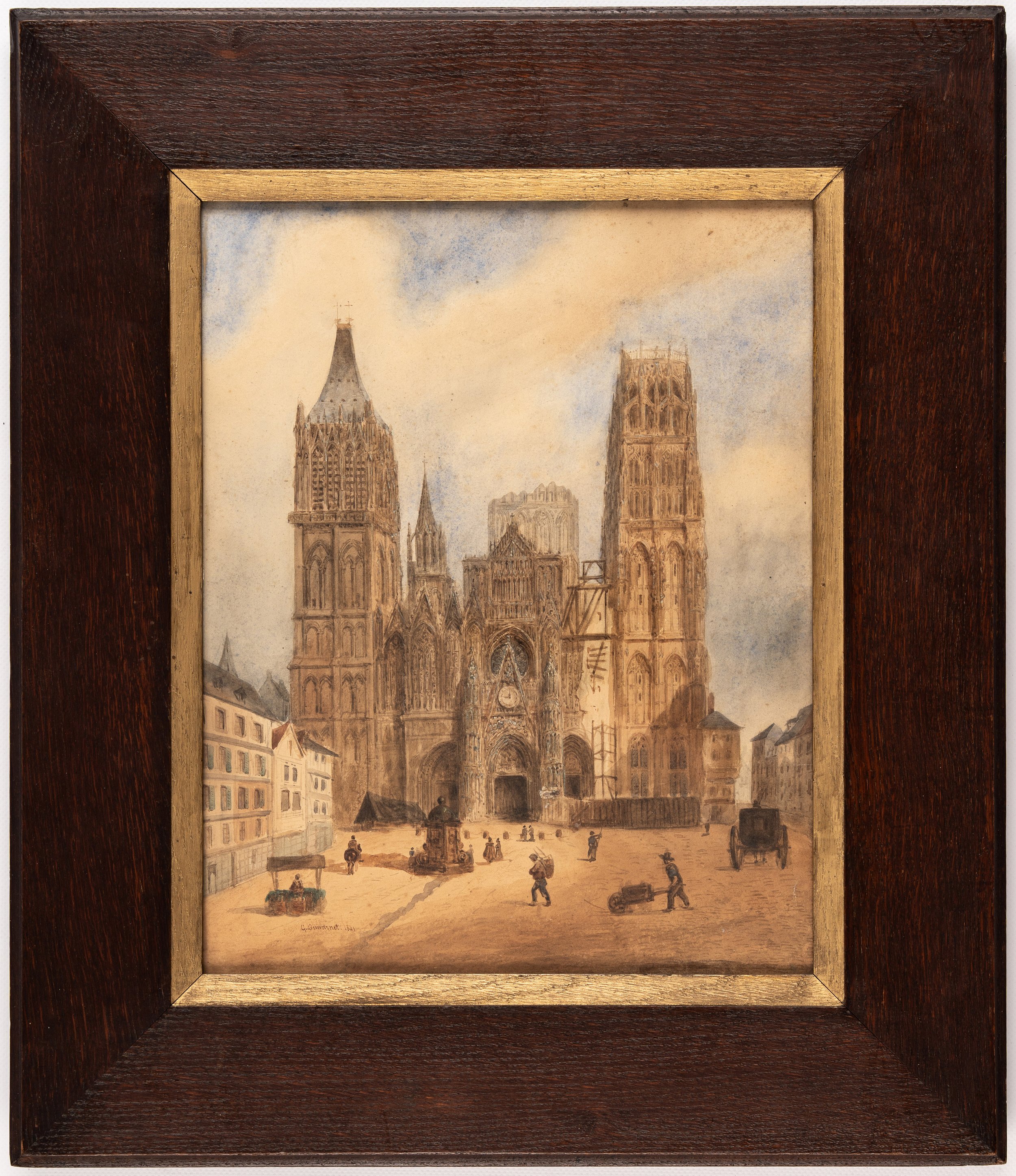 G. Duwarnet. Vue animée du parvis de la cathédrale de Rouen pendant les travaux (Seine-Maritime), 1841.