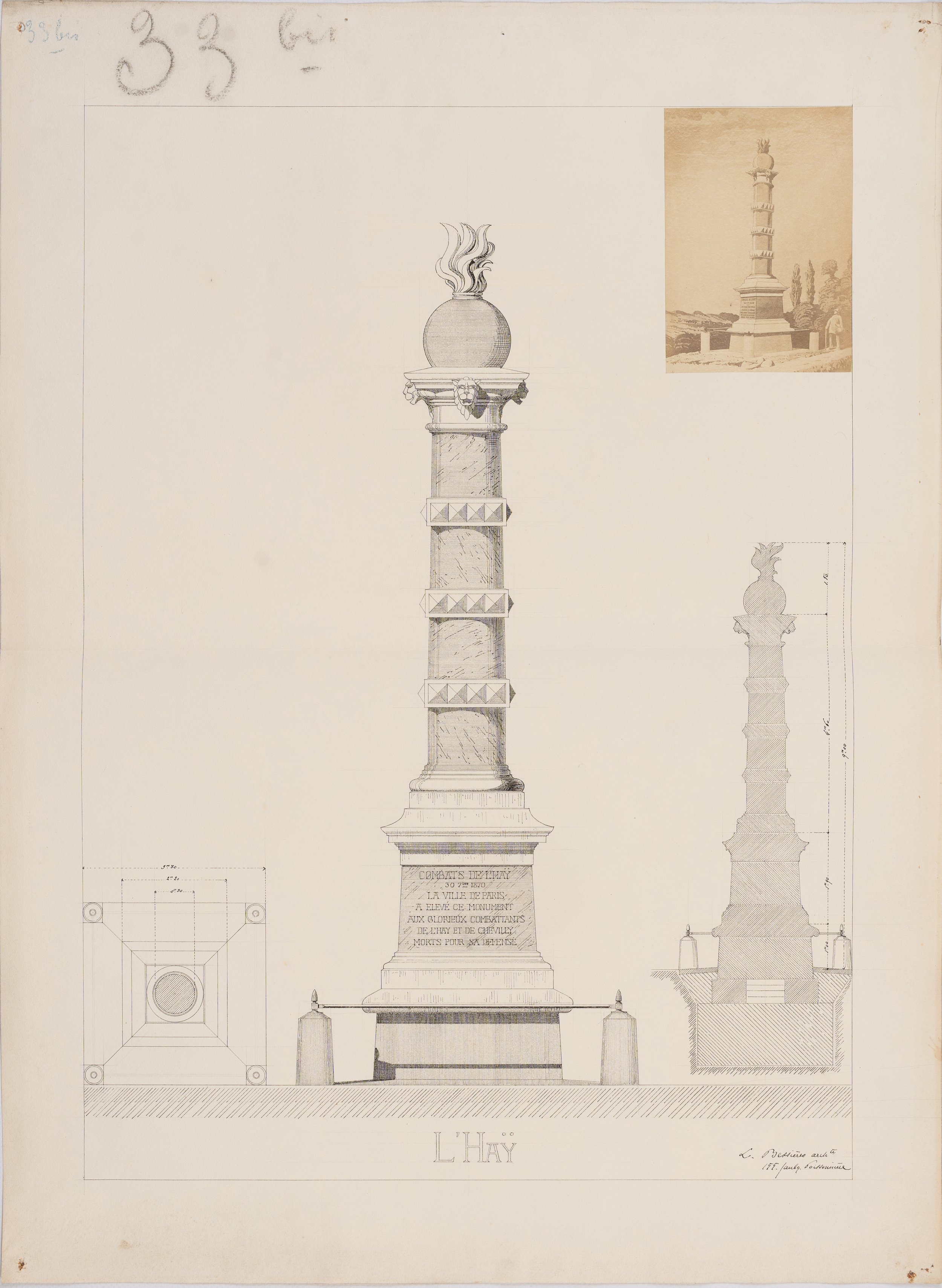 Lucien Bessières. Projet de monument commémorant les combats de L'Haÿ-les-Roses en 1870.