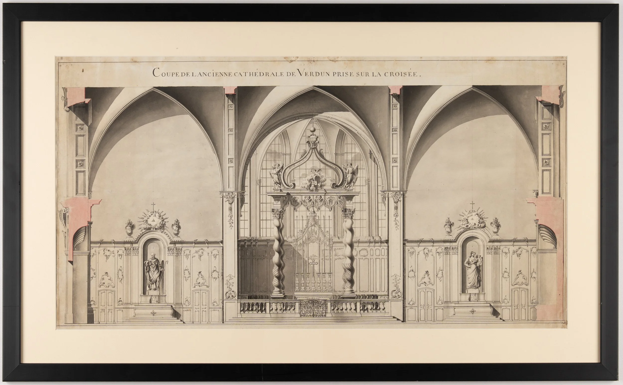 Dessin original reconstruction cathédrale de Verdun, coupe sur baldaquin