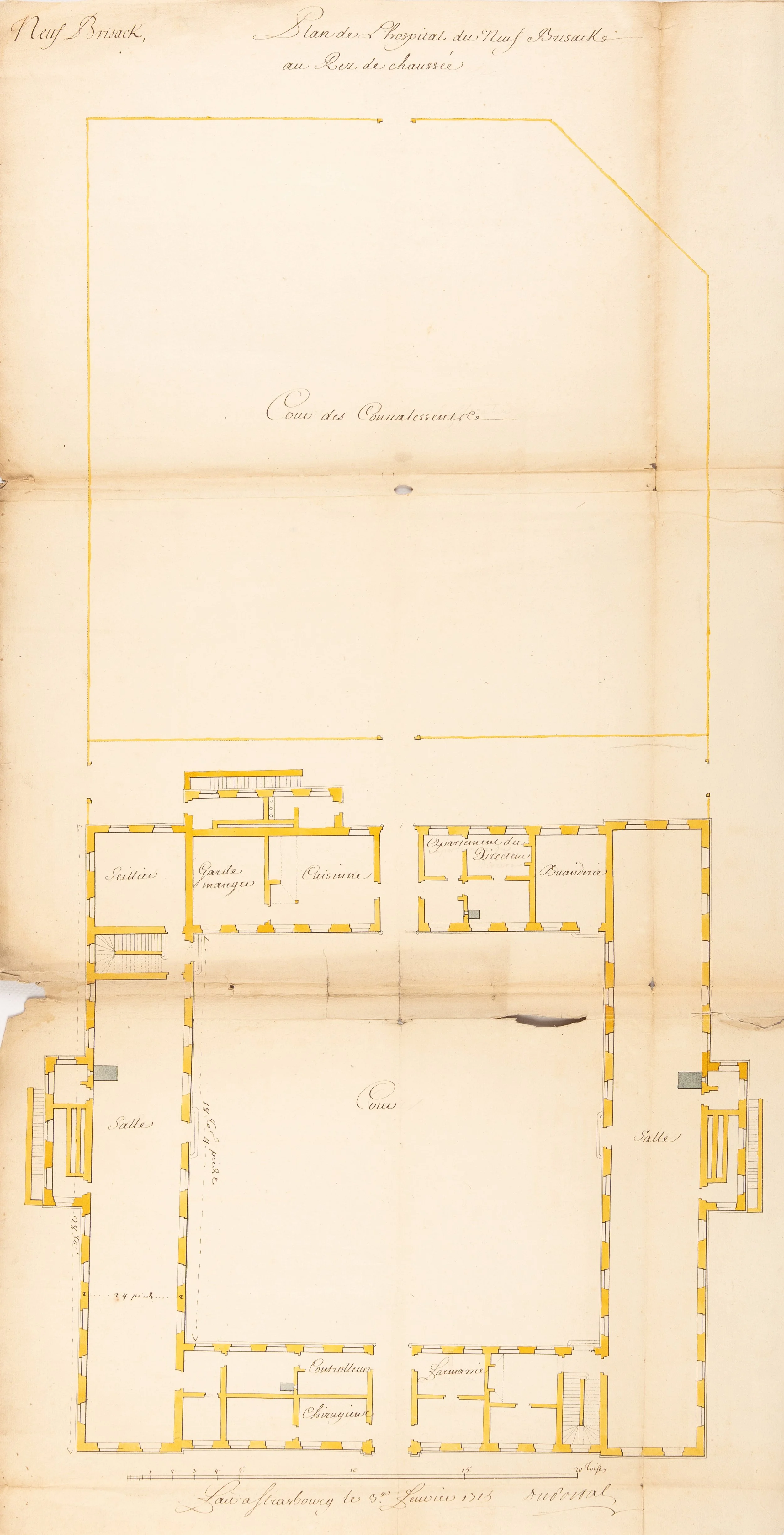 Duportal Plan manuscrit ancien Hôpital Neuf-Brisach