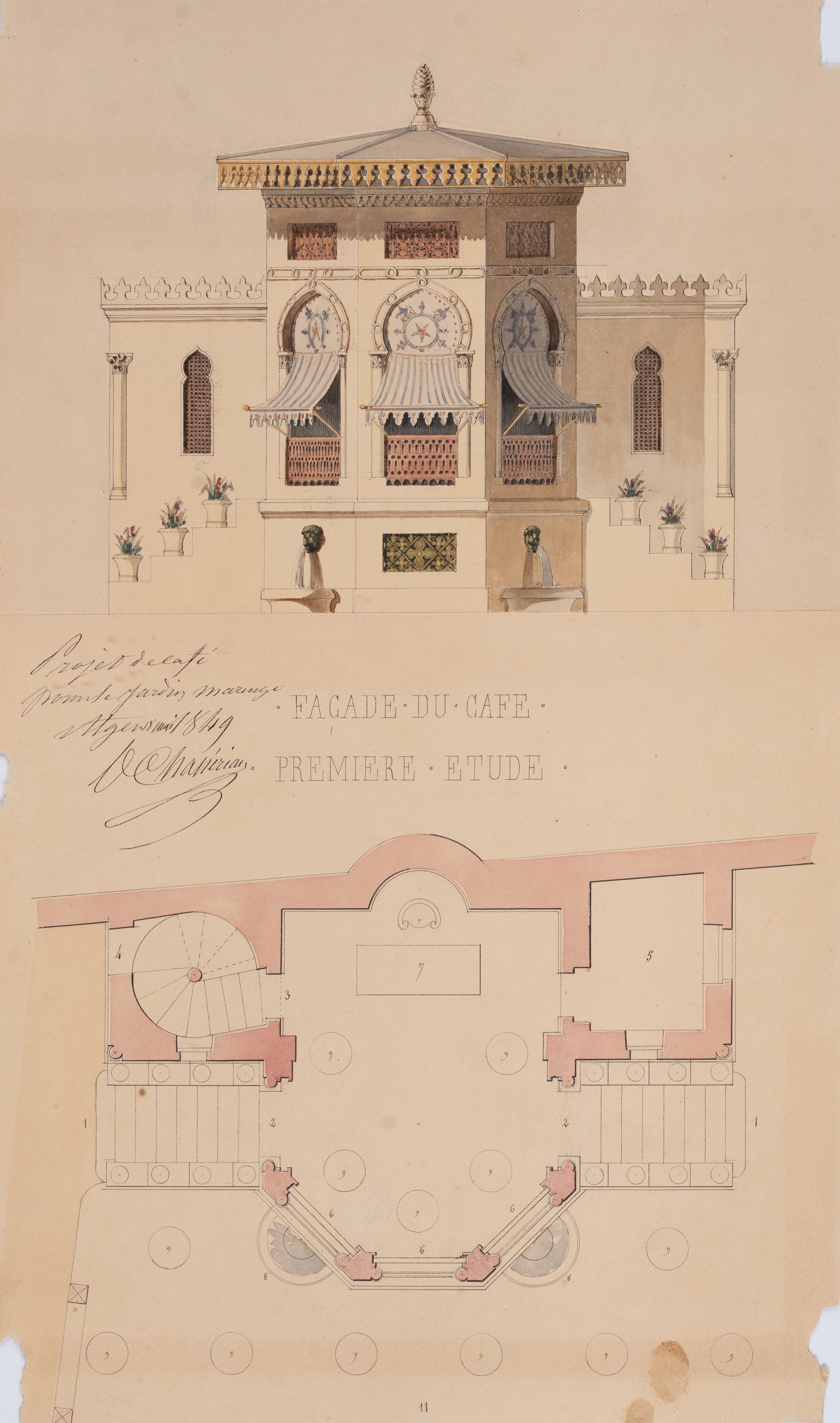 Charles-Frédéric Chassériau. Café pour le jardin Marengo à Alger (aujourd’hui jardin de Prague), (1849).