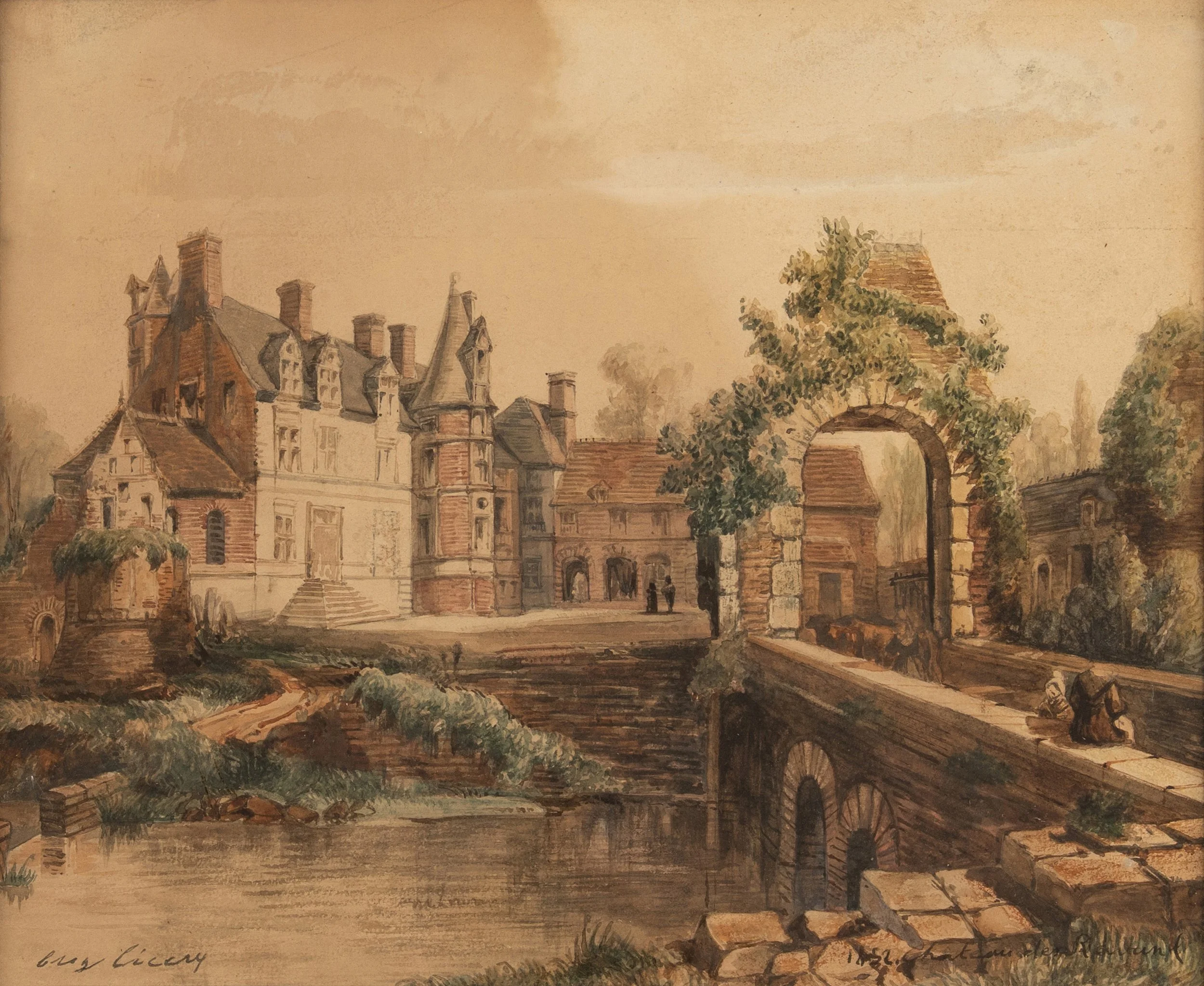 Eugène Cicéri. Vue du château des Ravalet à Tourlaville (Cherbourg, Manche). 1852.