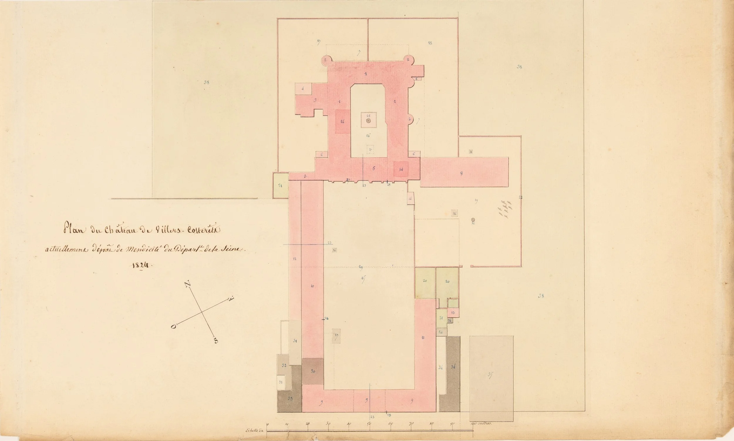 Plan-masse du château de Villers‑Cotterêts (Aisne). 1824.