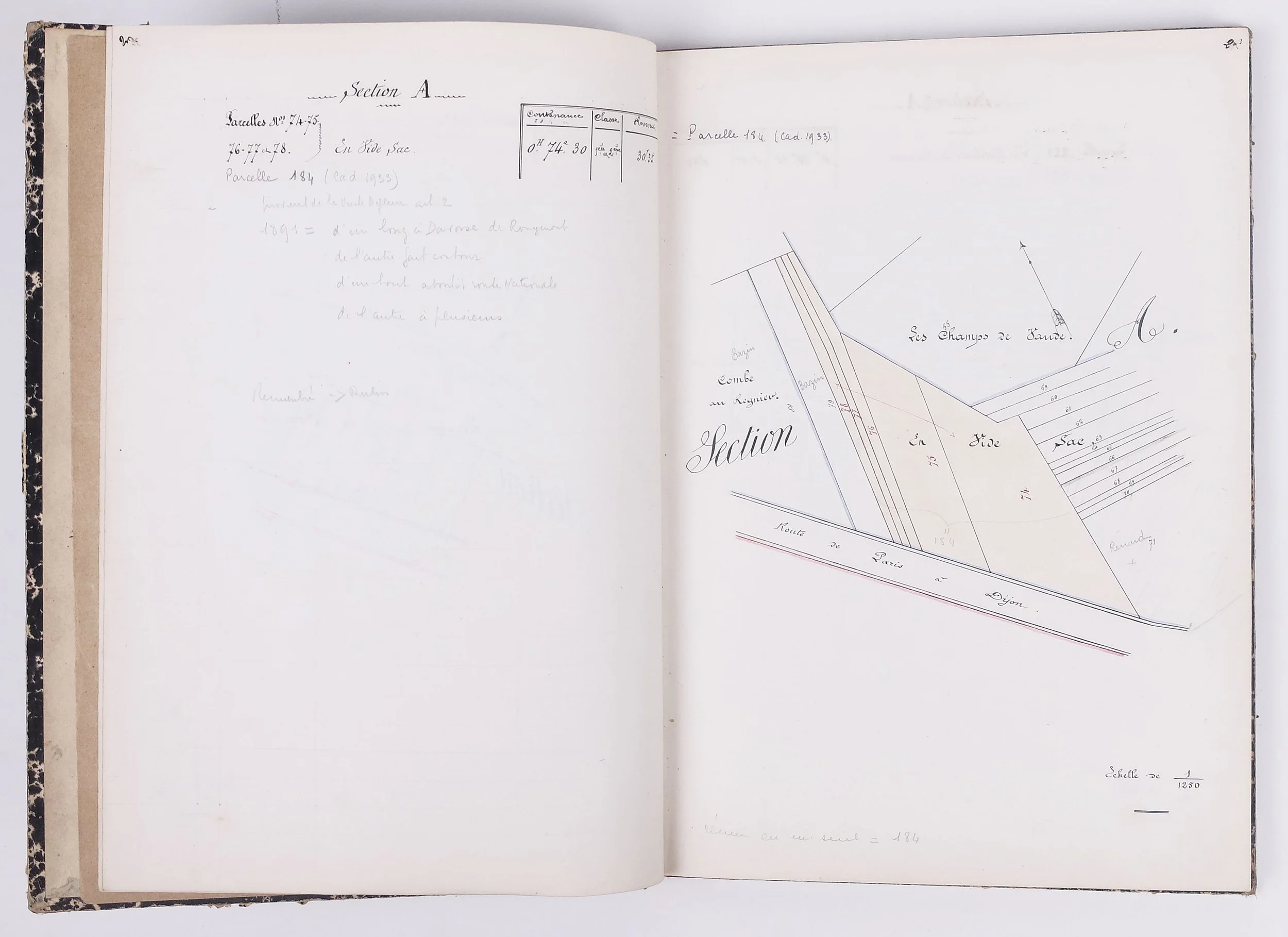 Registre manuscrit domaine de Buffon, plans parcelles