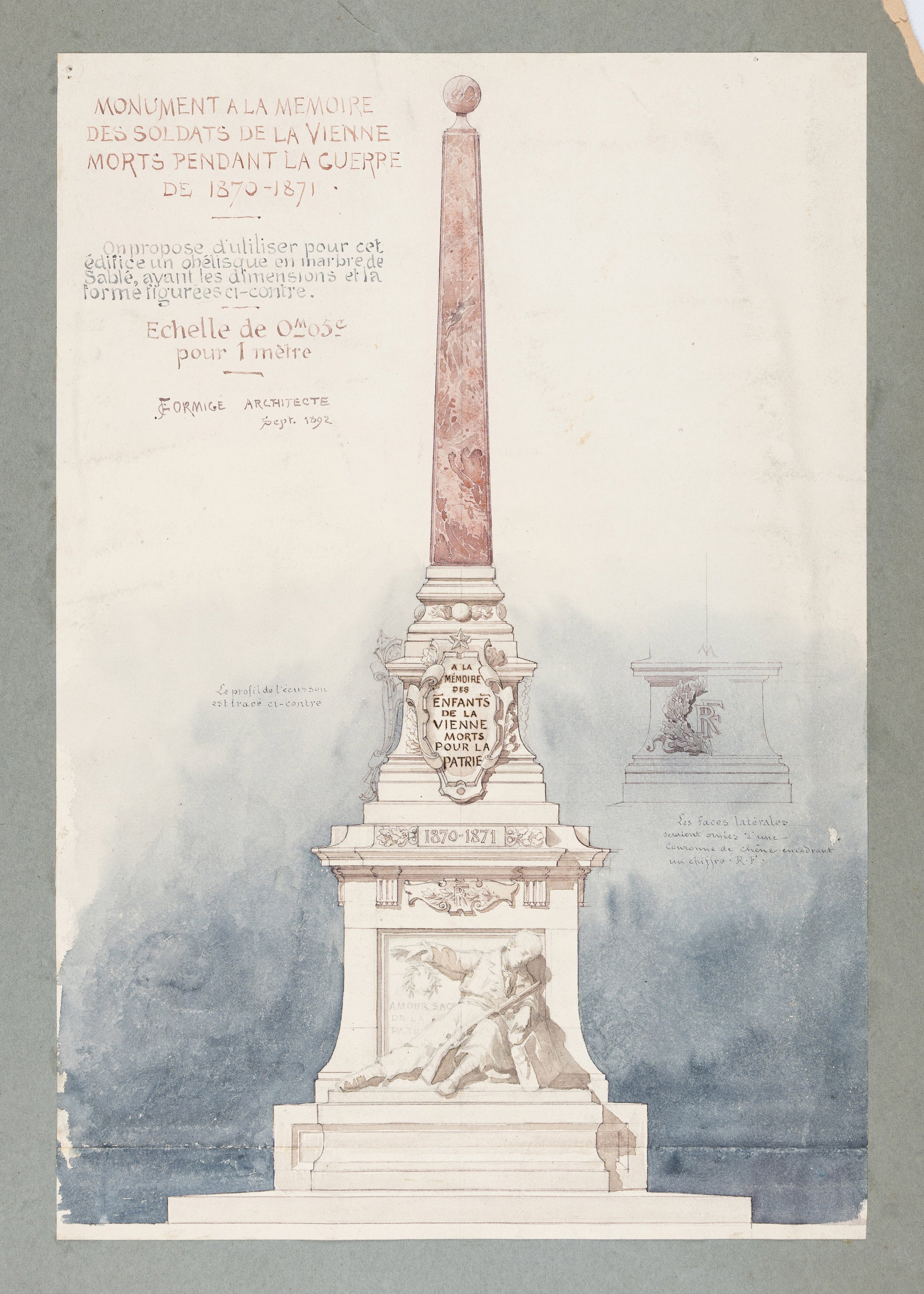 Jean Camille Formigé. Monuments aux morts de la Guerre de 1870 à Poitiers (Haute-Vienne). 1892.