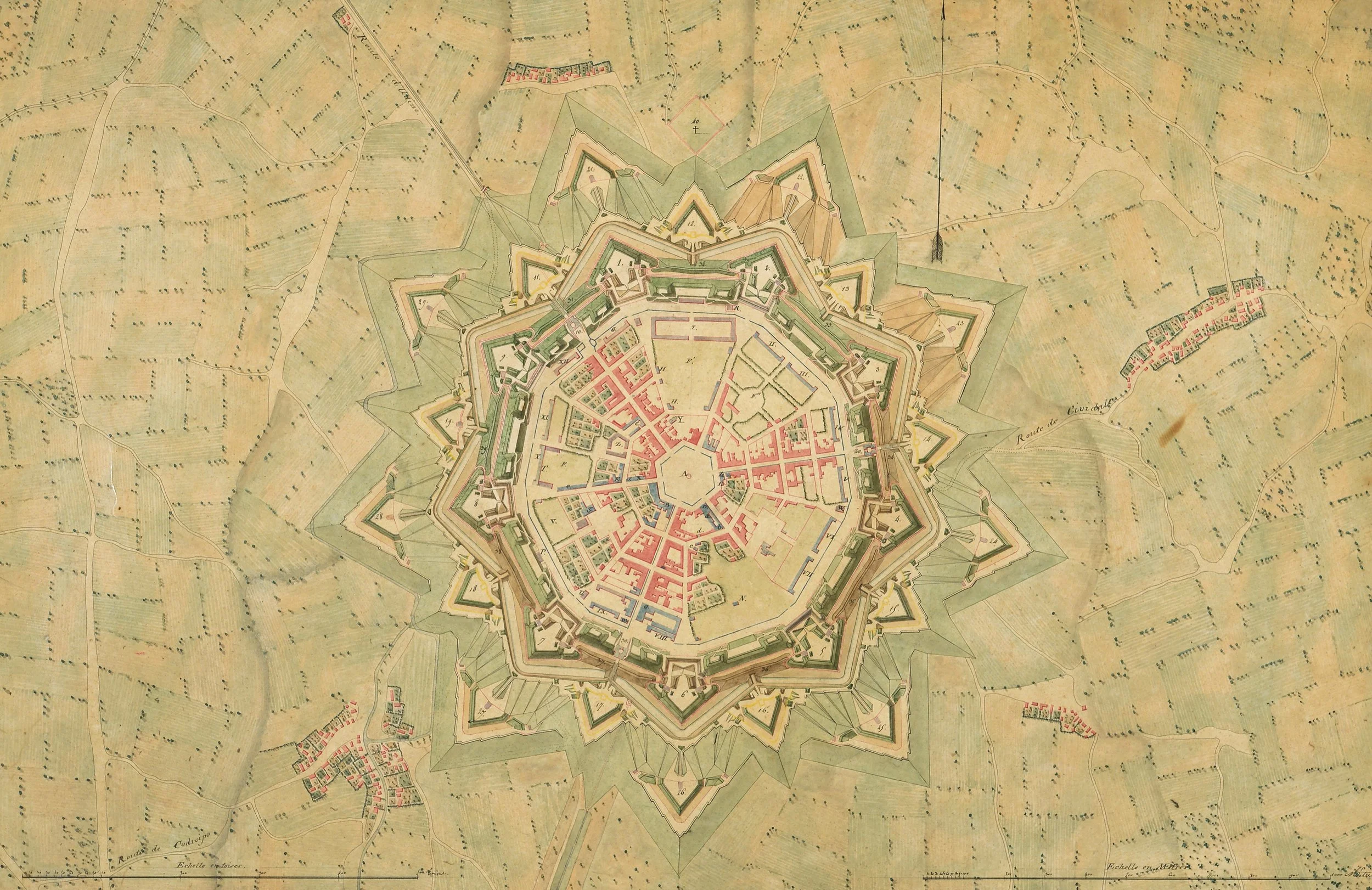Plan manuscrit ancien de Palmanova, détail