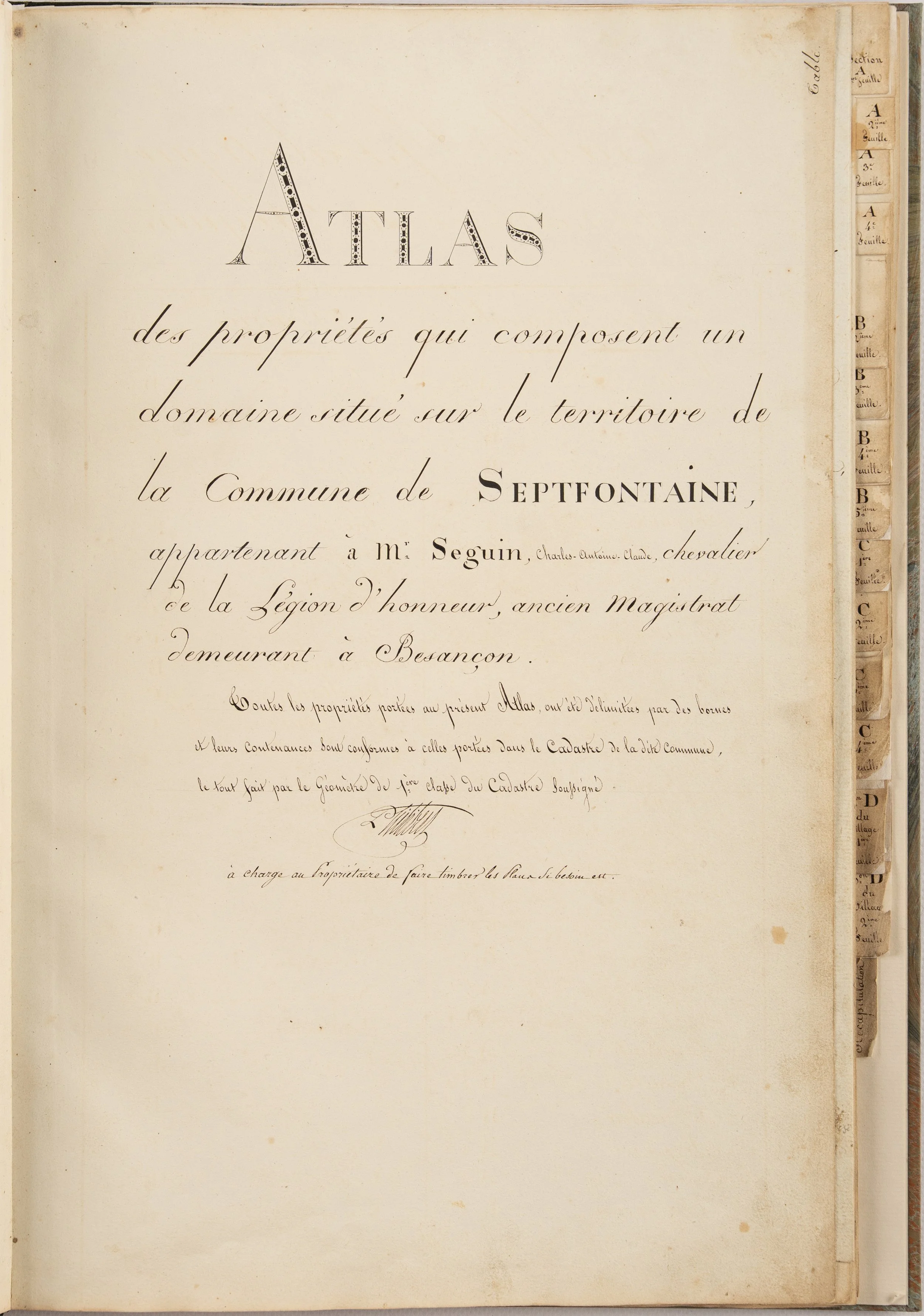 Atlas manuscrit propriétés Seguin à Septfontaines, Doubs