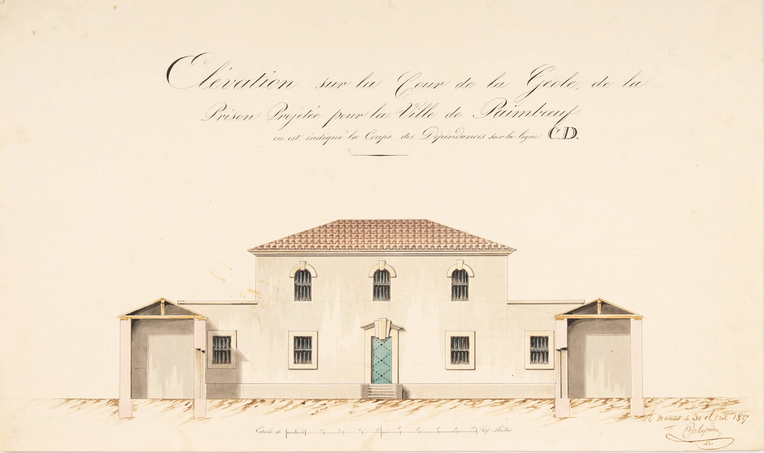 Dessin projet de prison Paimbœuf, élévation