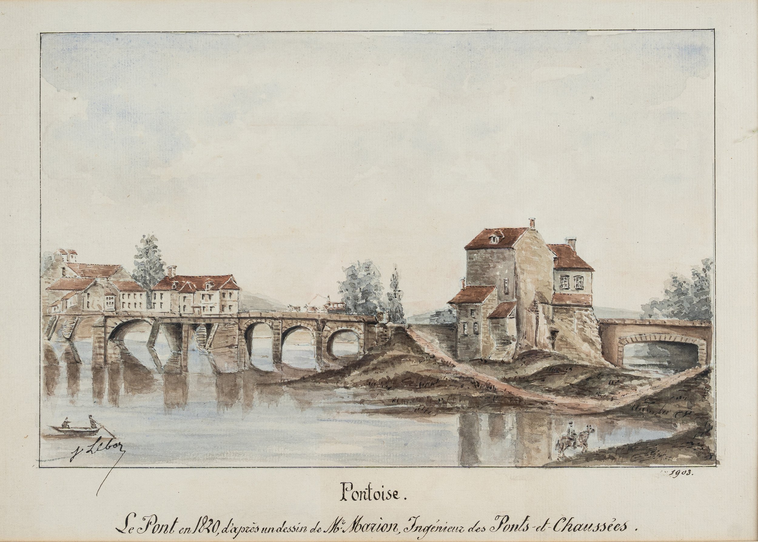 Jules Lebor. Vue du pont de Pontoise en 1820 (dessin de 1903).