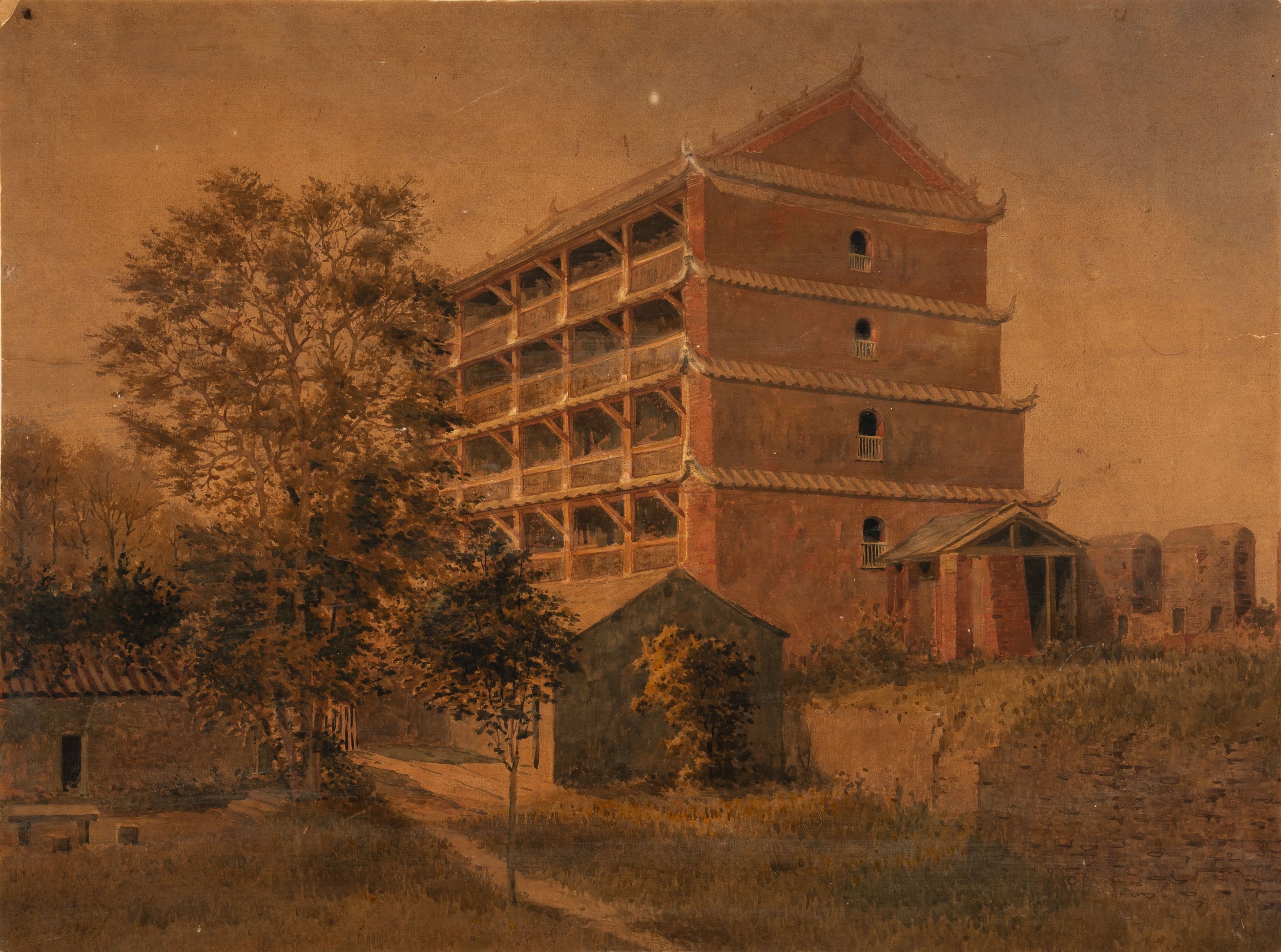 (Chine). Vue de la Pagode des cinq étages à Canton (Zhenhai tower, Guangdong), (1889).