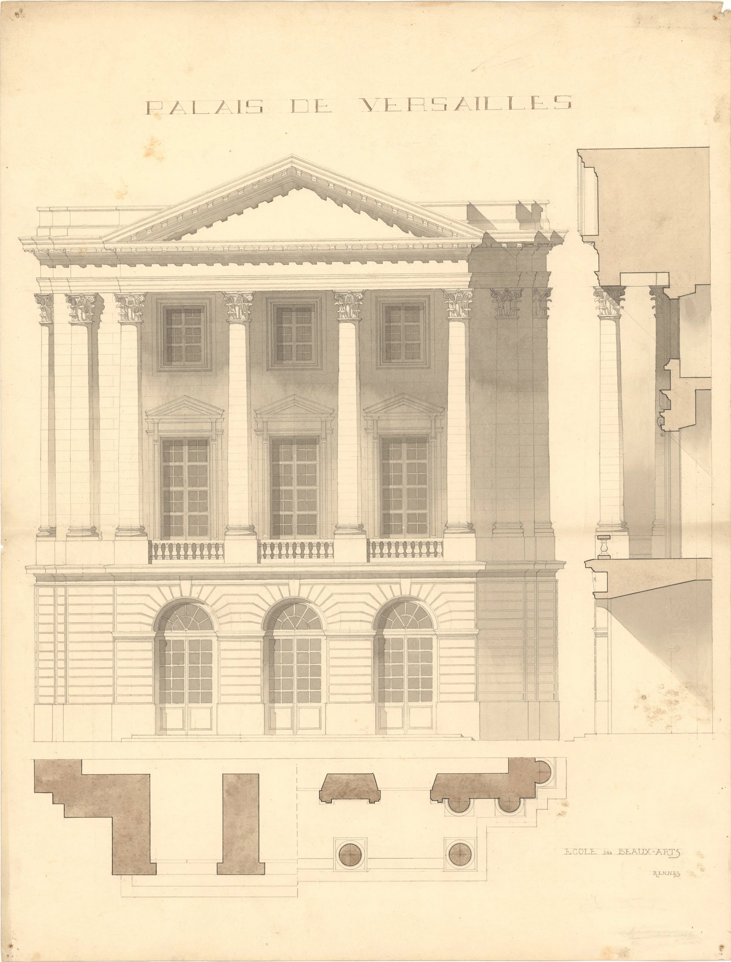Dessin Château de Versailles Pavillon Dufour, École des Beaux-arts de Rennes