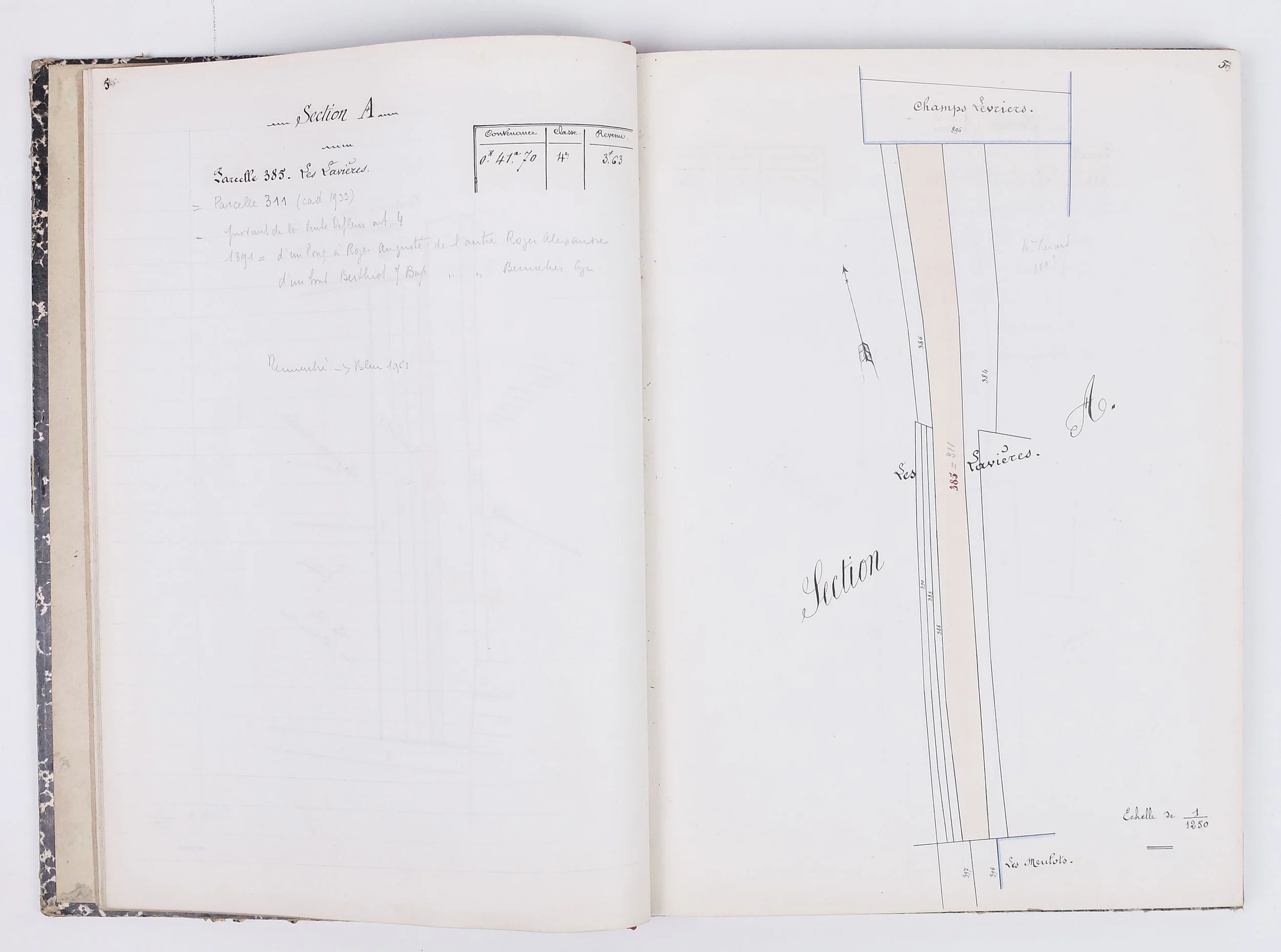 Registre manuscrit domaine de Buffon, plans parcelles