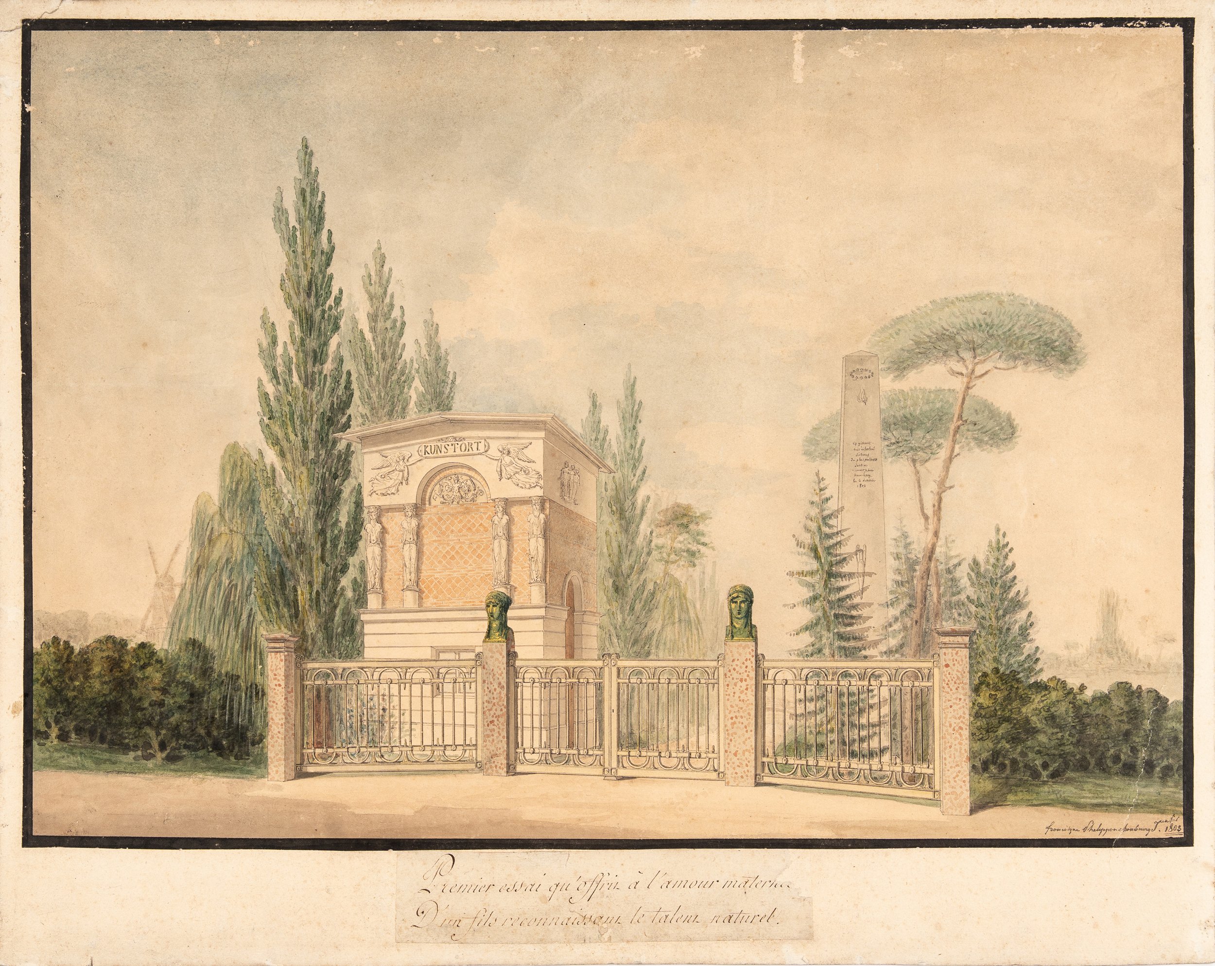 Francisque Philippon. Dessin d'un monument funéraire et commémoratif offert à sa mère. 1803.