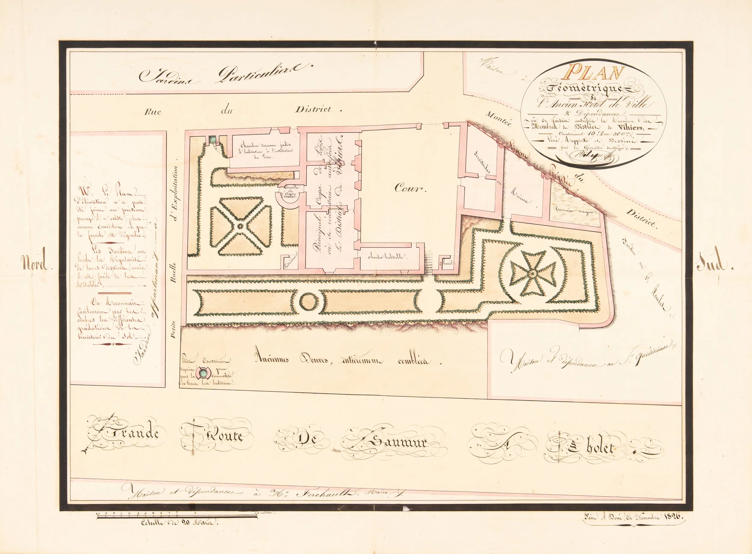 Plan de l’ancien hôtel de ville de Vihiers (Lys-Haut-Layon, Maine‑et‑Loire). 1826.