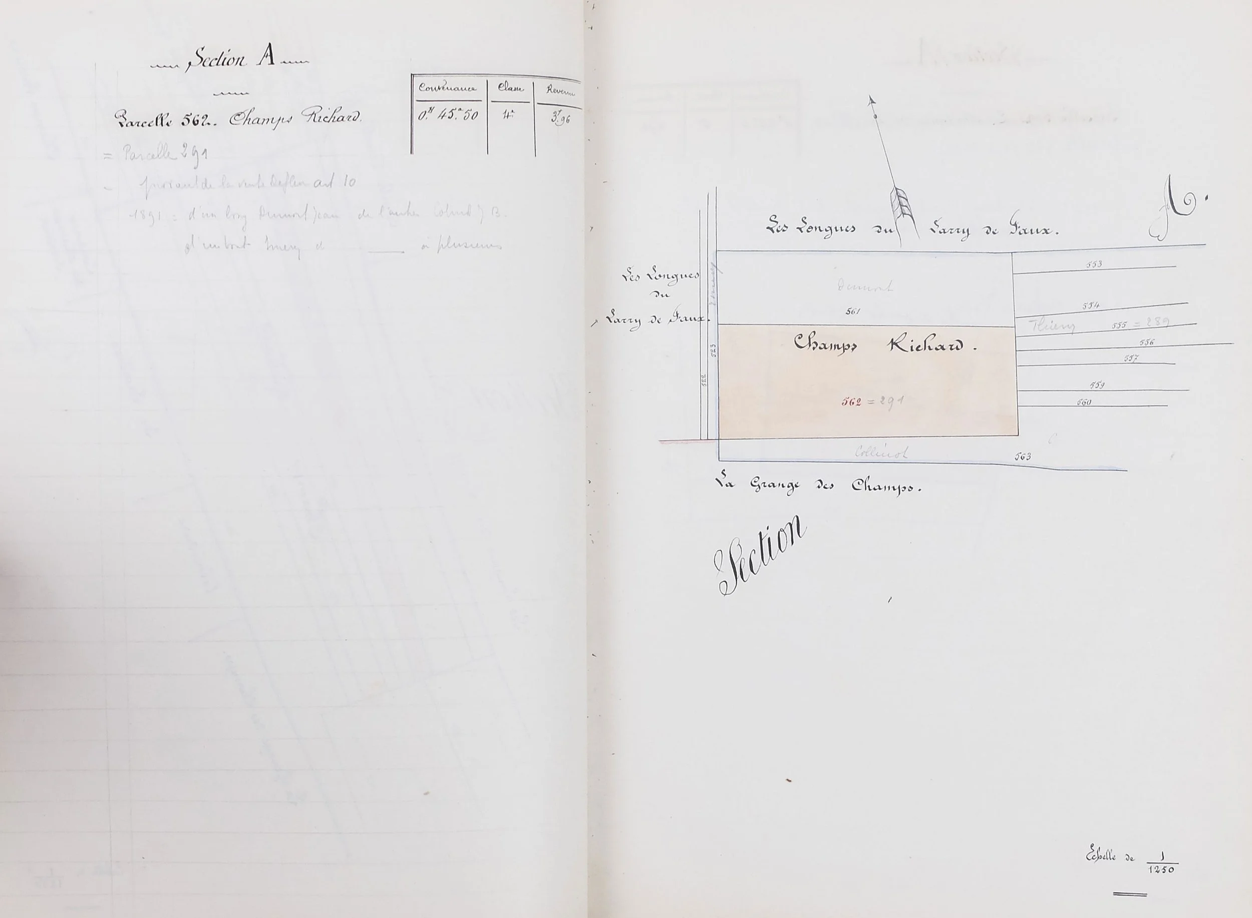 Registre manuscrit domaine de Buffon, plans parcelles