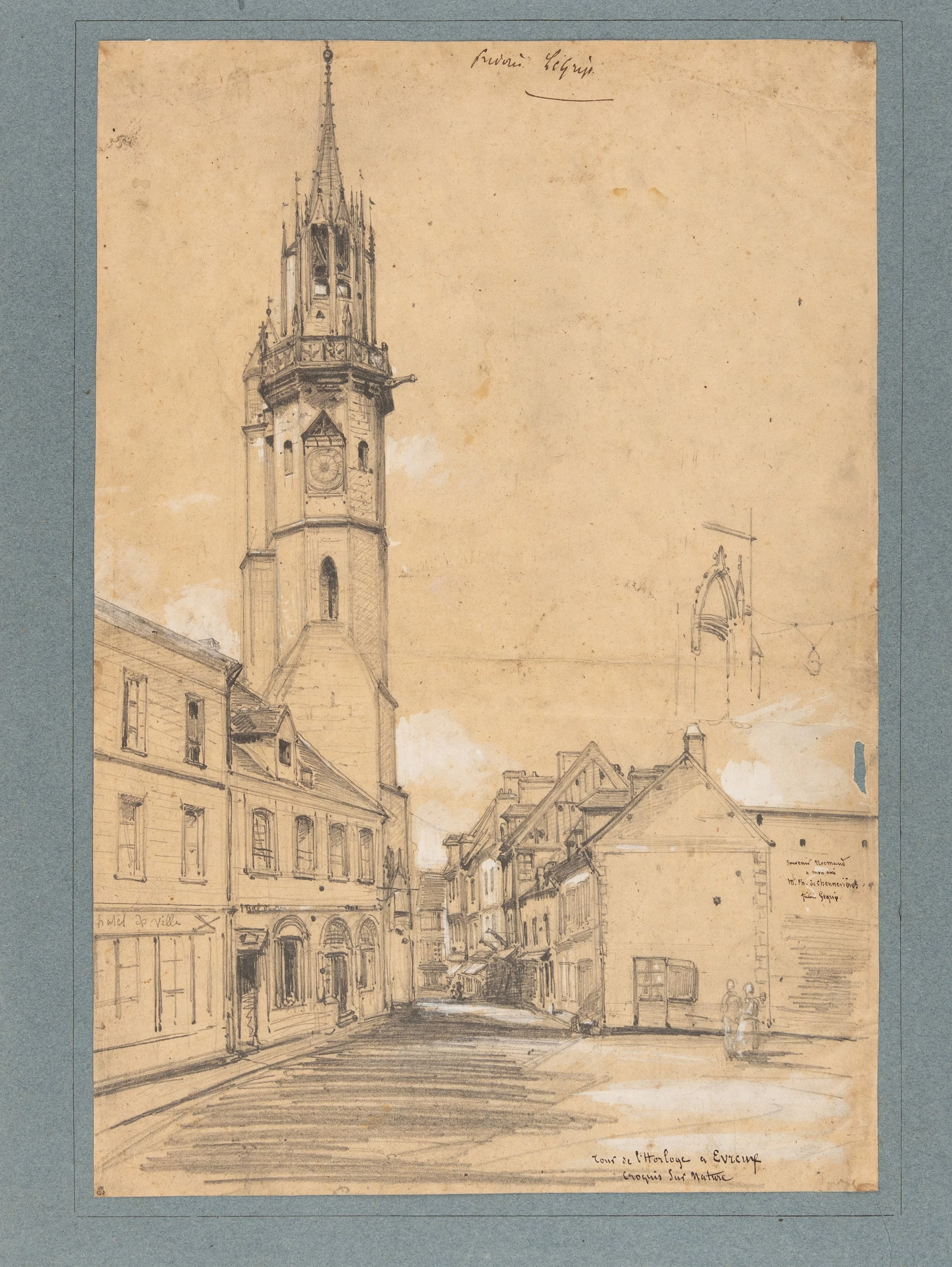 Frédéric Legrip. Vue de la Tour de l'Horloge à Évreux. [XIXe siècle].