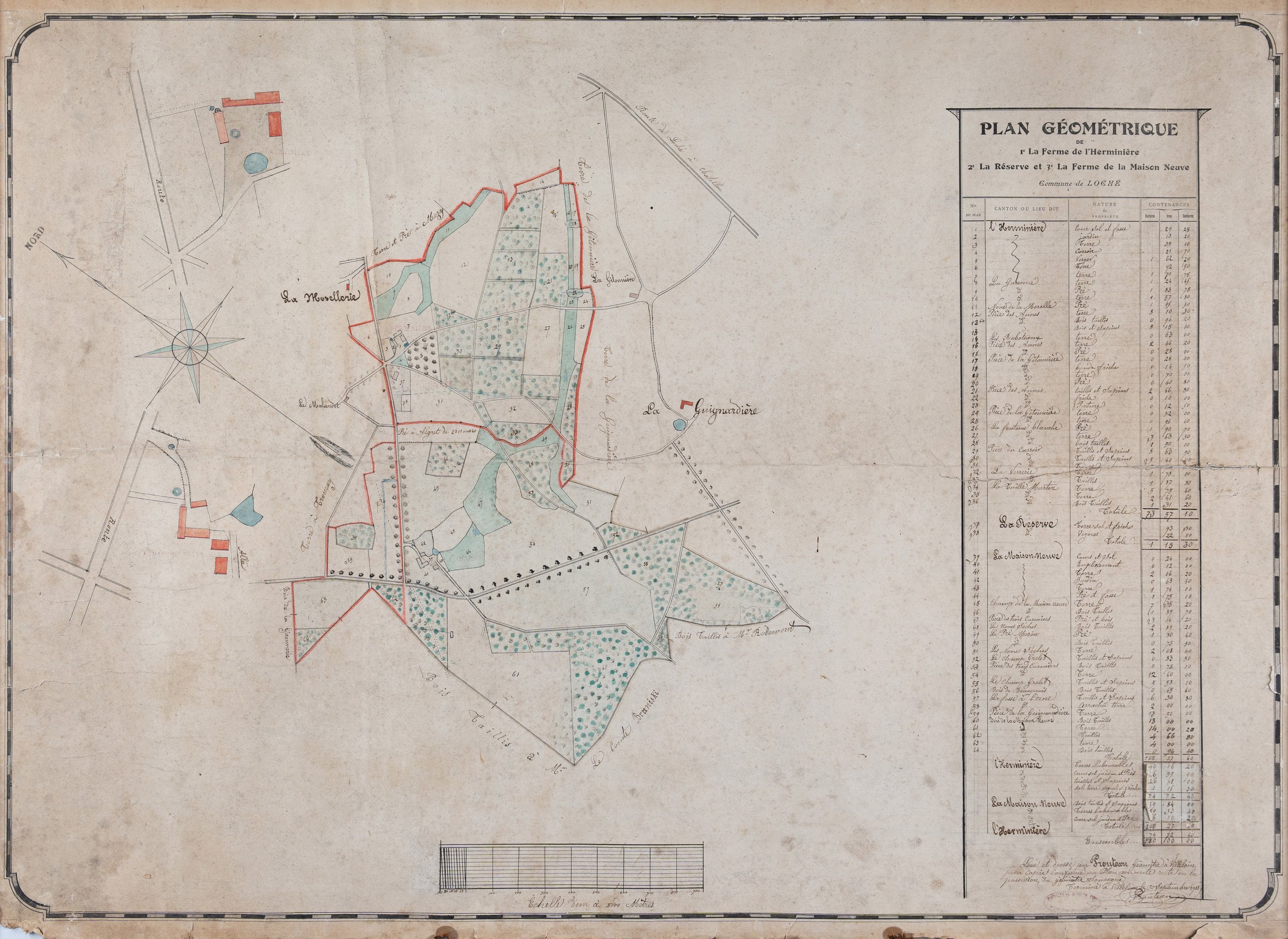 Plan de la ferme de l'Herminière à Loché-sur-Indrois (Indre-et-Loire). 1913.